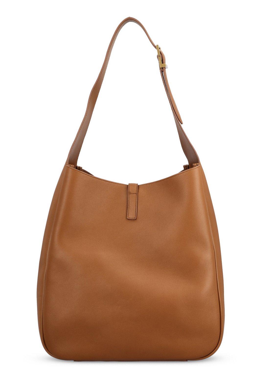 Saint Laurent Le 5 À 7 Logo Plaque Large Shoulder Bag In Brown