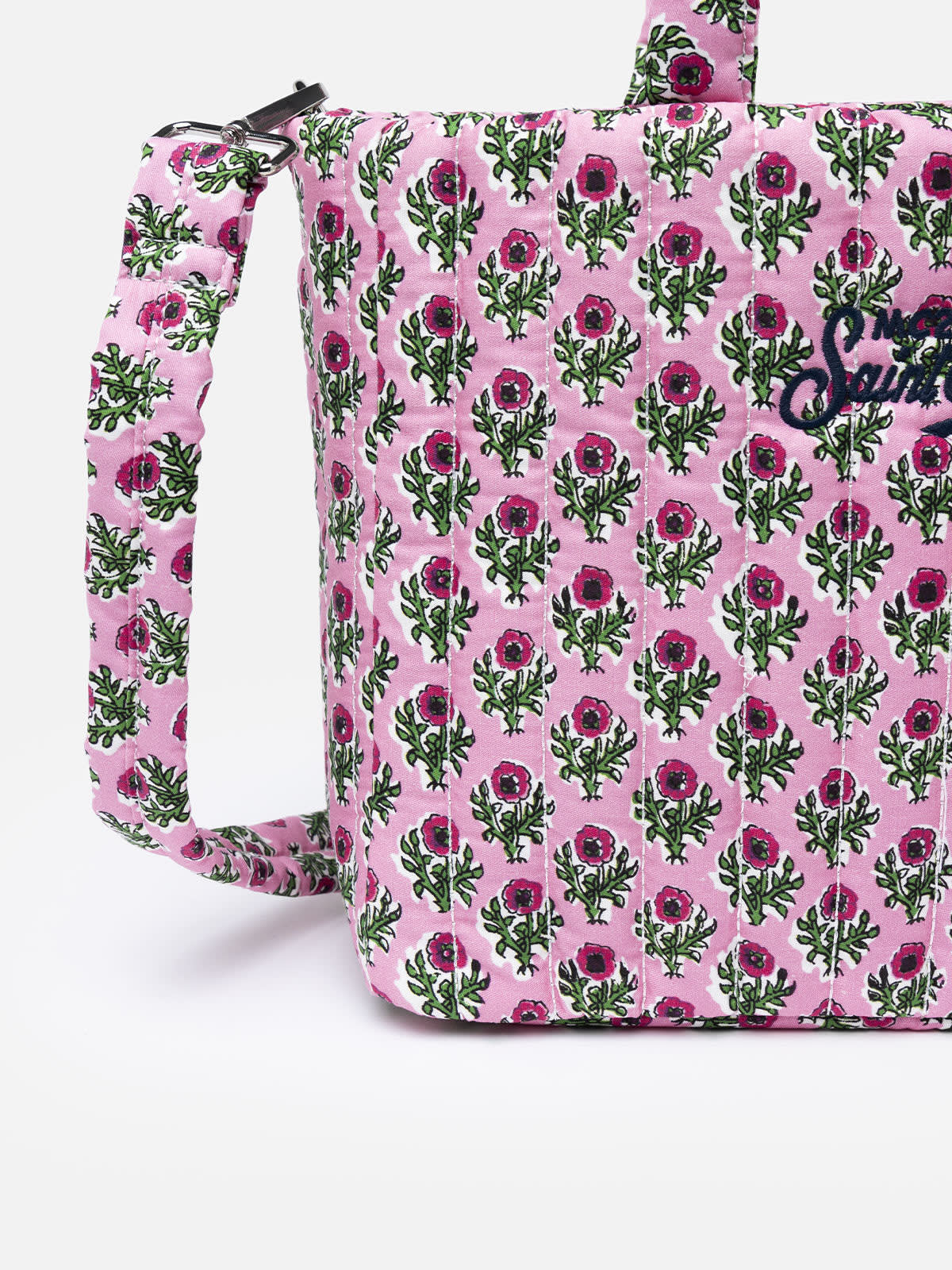 Mc2 Saint Barth Pink Flower Quilted Soft Tote Mid Bag In Pink