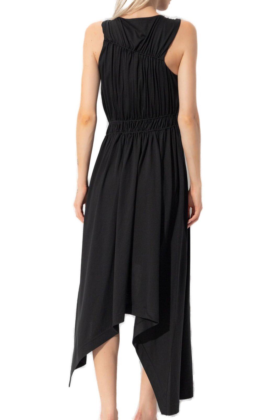 Alexander Mcqueen Gathered Asymmetric Cotton Jersey Midi Dress In Nero