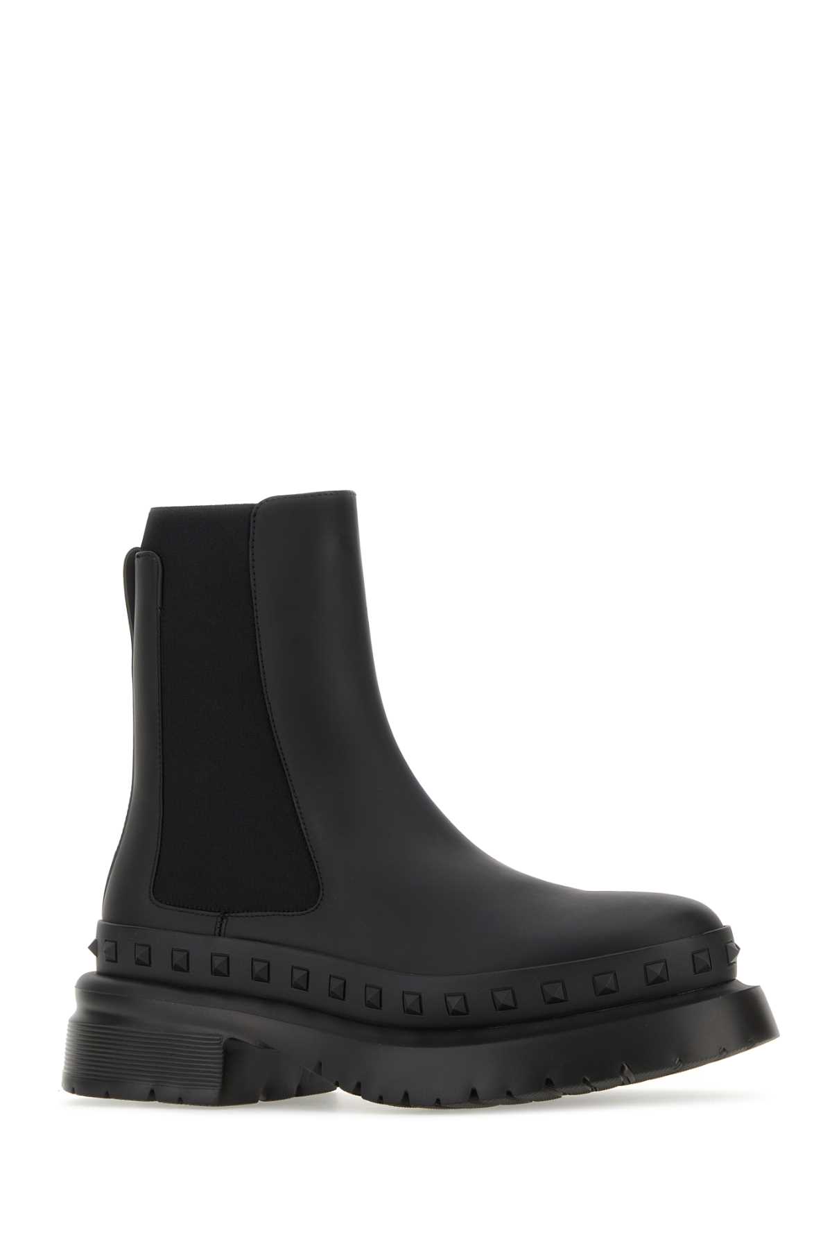 Shop Valentino Black Leather Rockstud M-way Ankle Boots In Nero