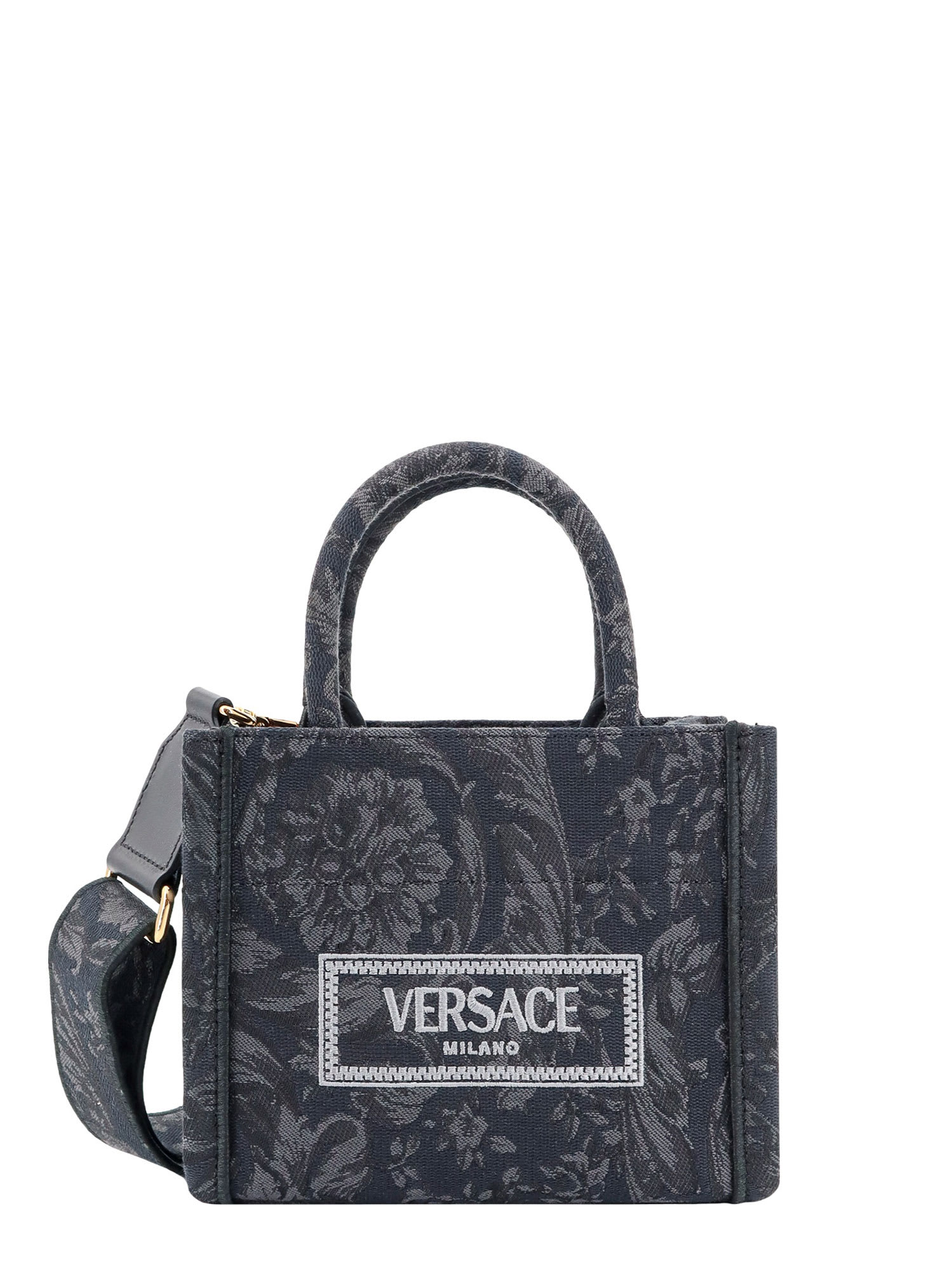 Shop Versace Athena Barocco Handbag In Black