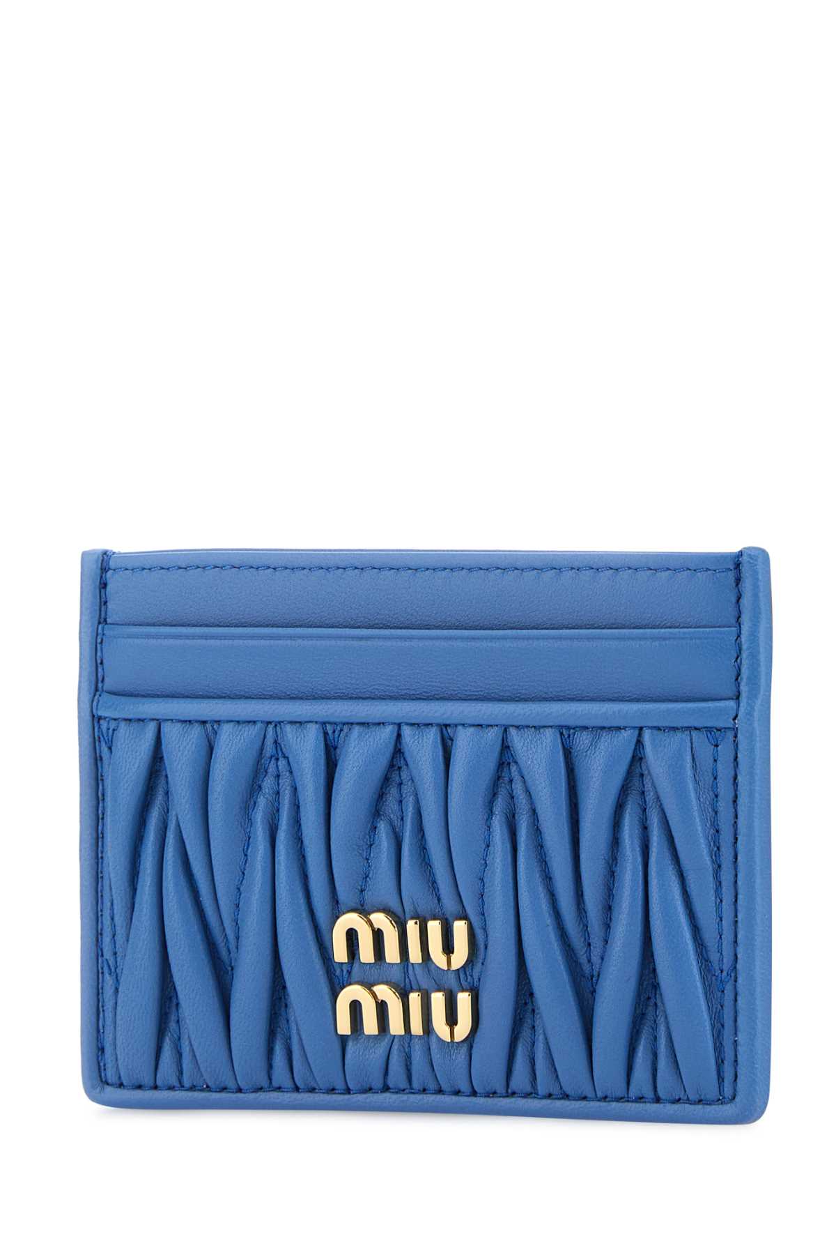 Miu Miu Cerulean Nappa Leather Card Holder In Blue