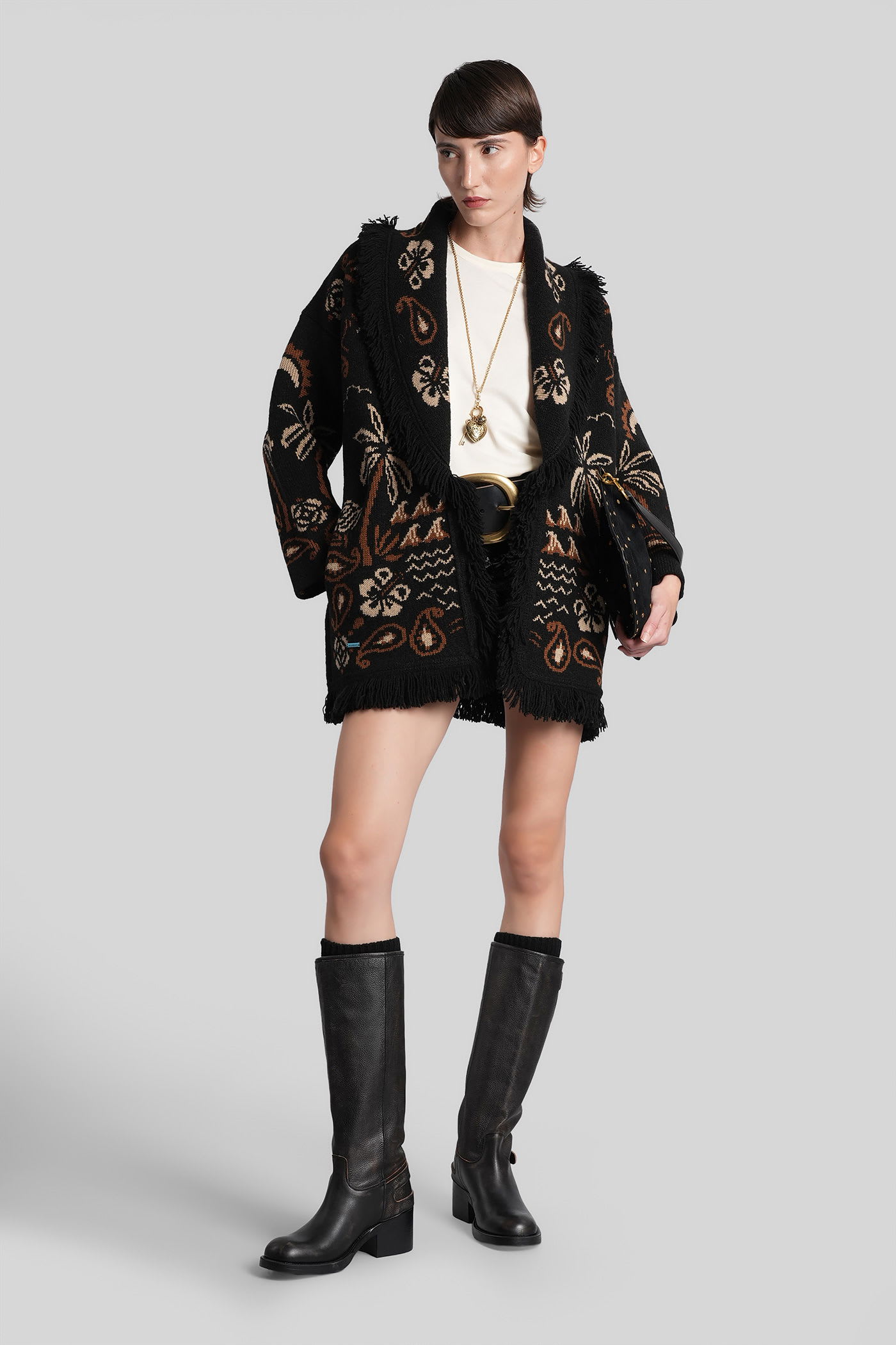 Alanui Cardigan In Multicolor Wool In Black