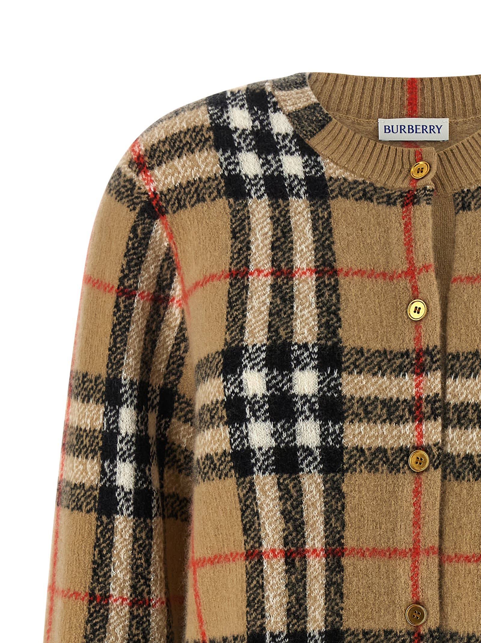 Burberry Check-pattern Cashmere Cardigan In Brown
