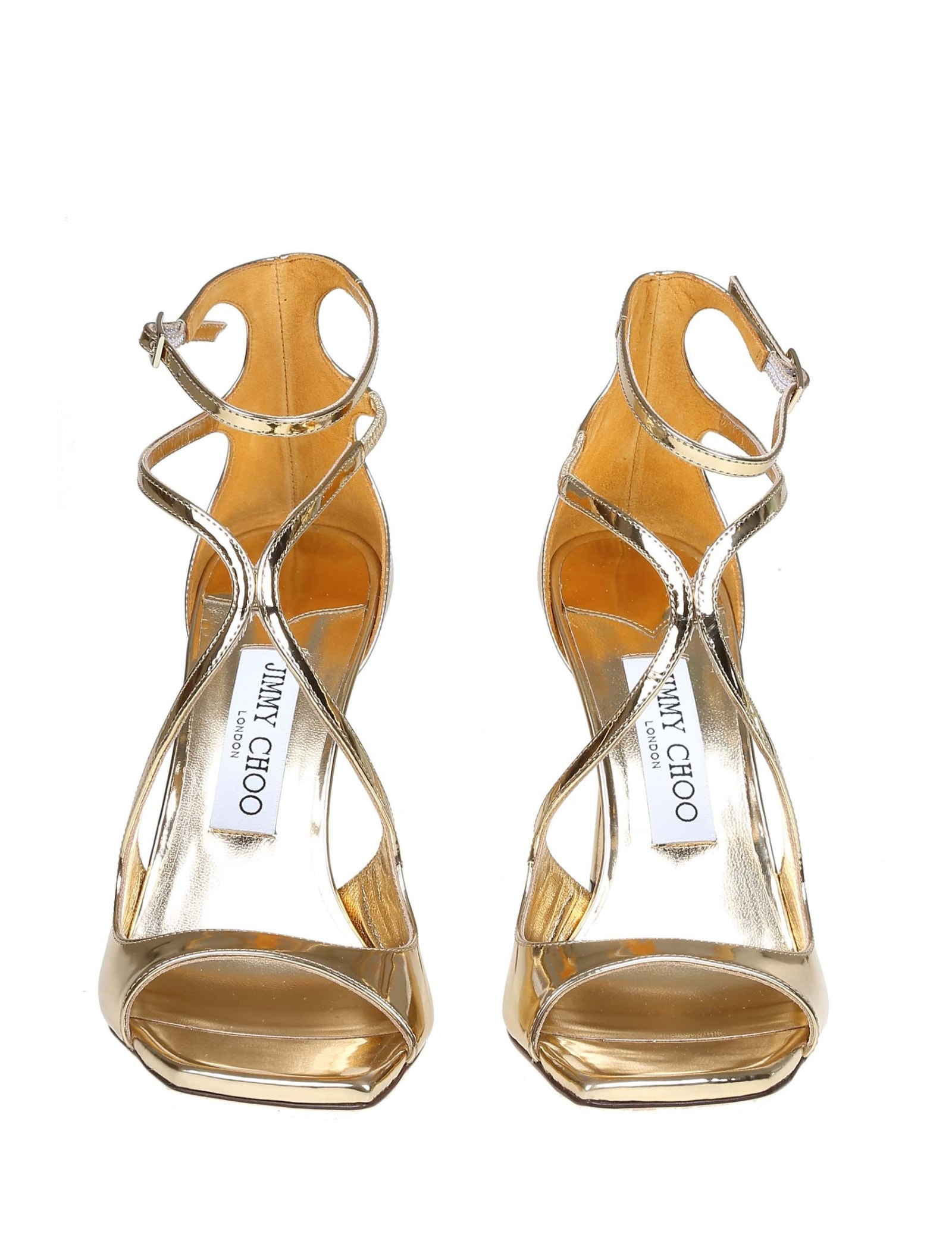 Shop Jimmy Choo Sandal Azia 95 In Metallic Leather Color Gold