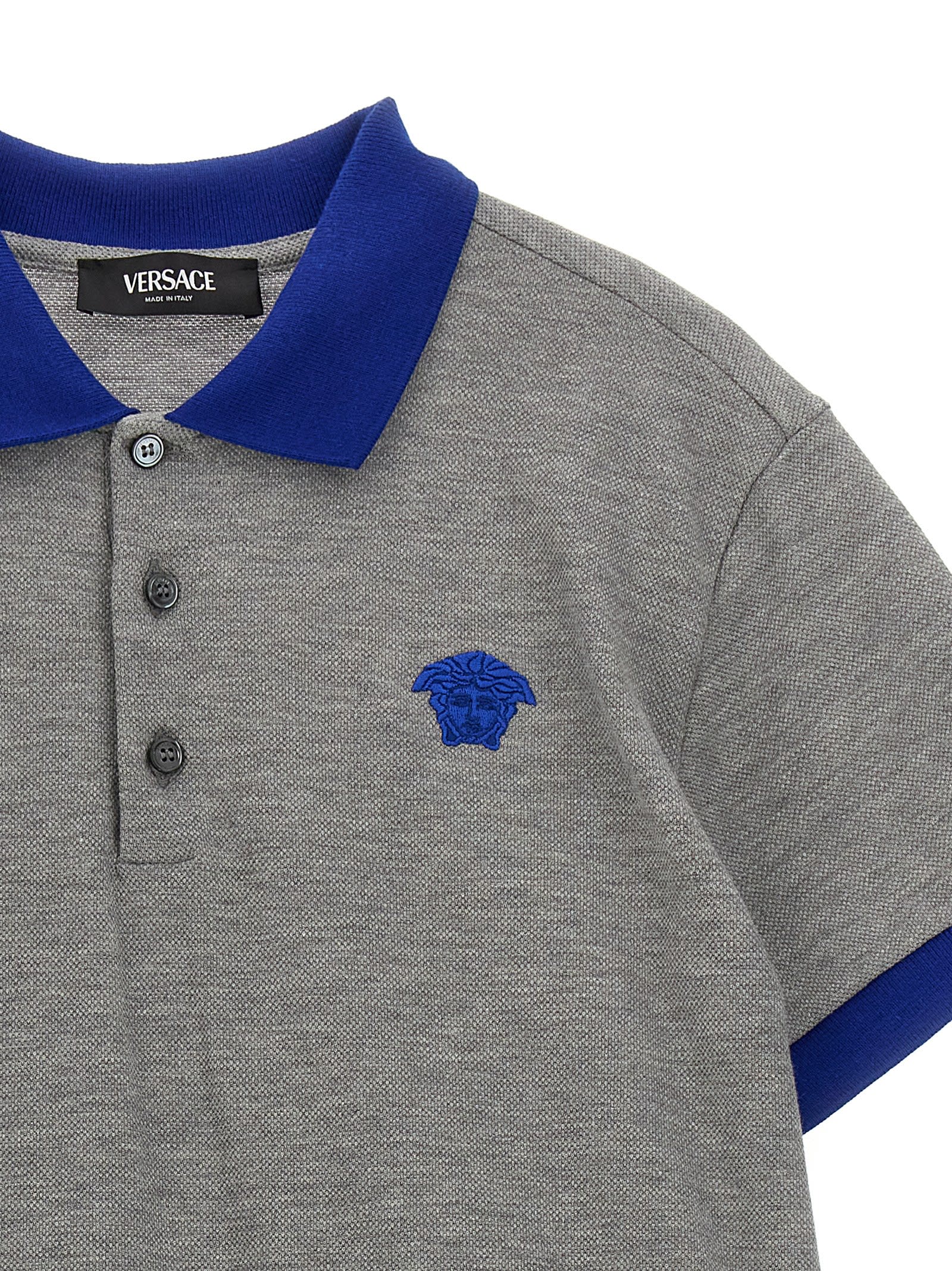 Shop Versace Logo Polo Shirt In Blu