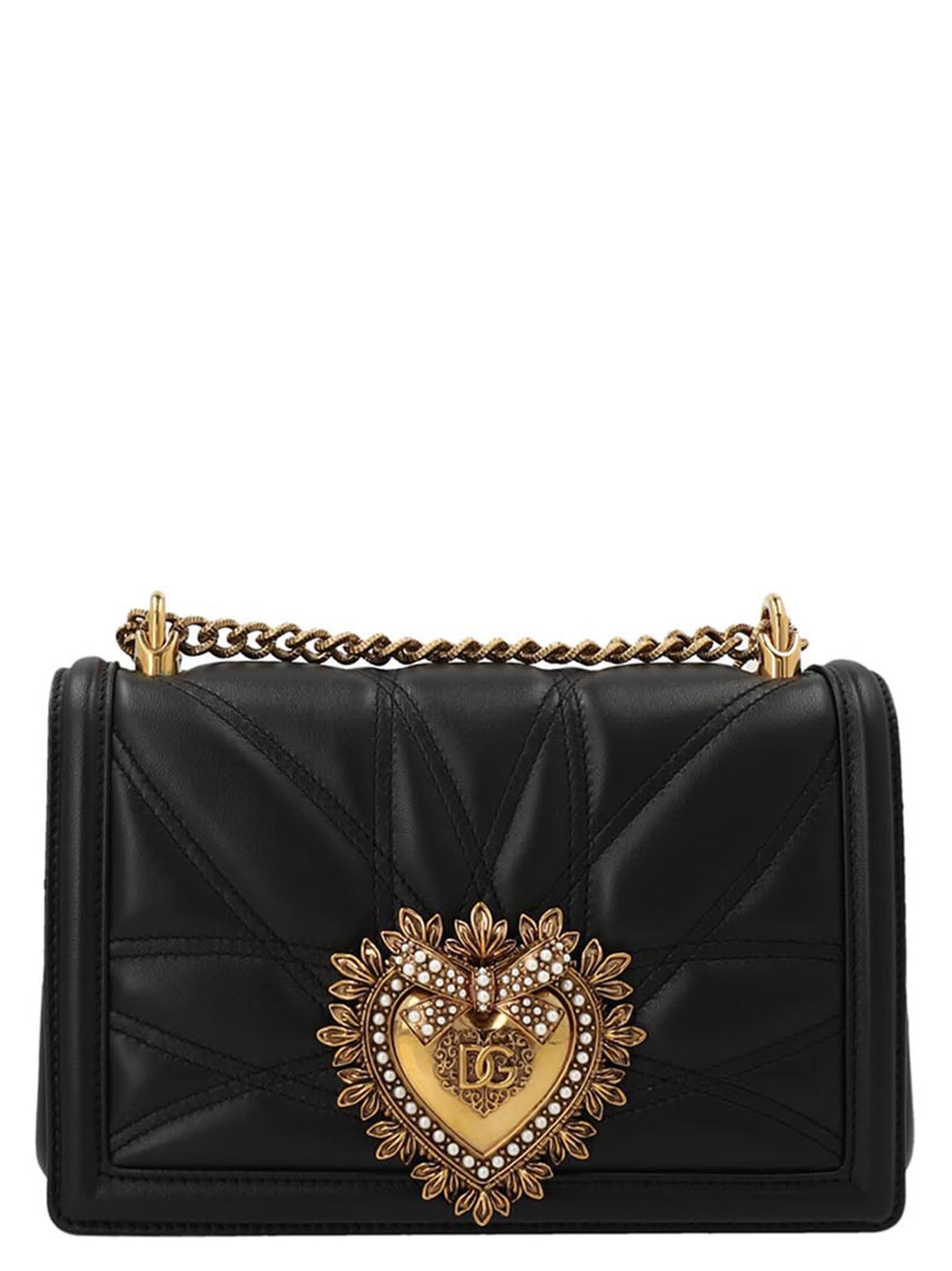 Dolce & Gabbana Devotion Midi Crossbody Bag In Black