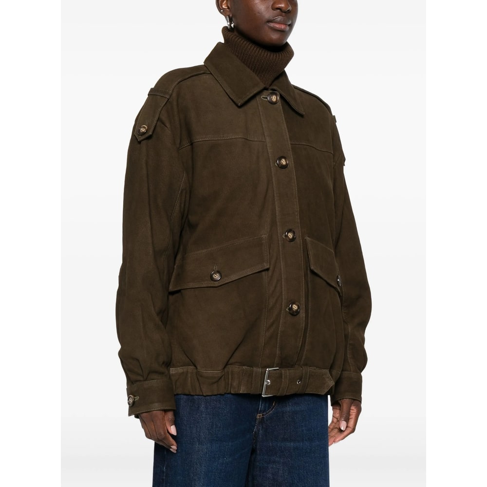 Iro Barrie Leather Jacket In Green Leather In Brown