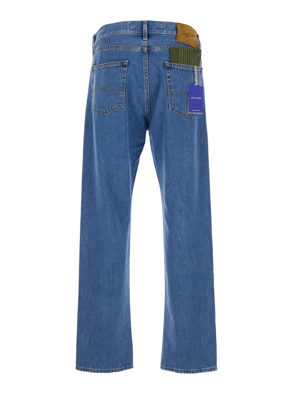 JACOB COHEN LIGHT BLUE FIVE POCKET JEANS WITH LOGO PATCH ON THE BACK IN DENIM MAN