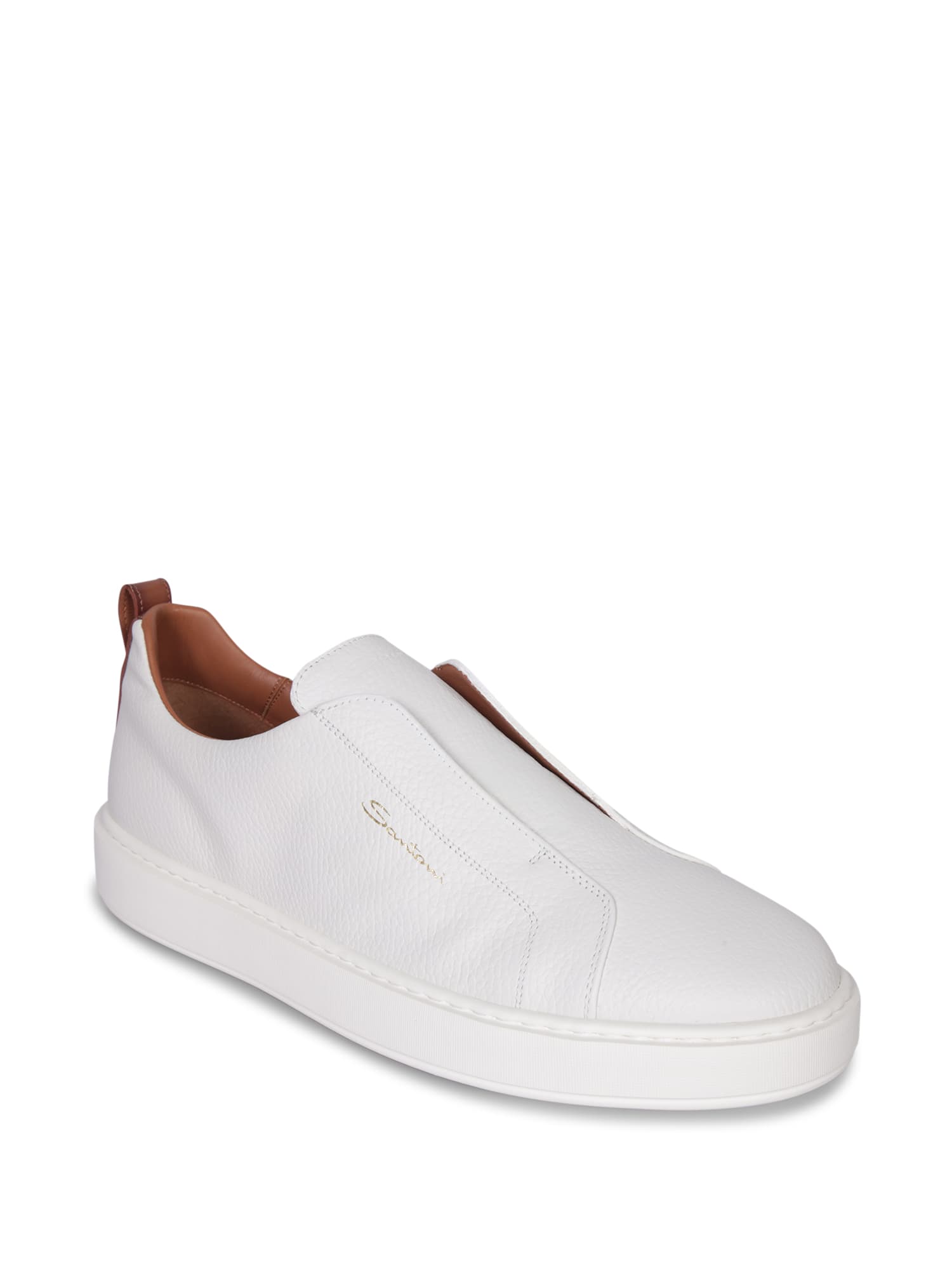 Shop Santoni Victory Grain White Sneakers