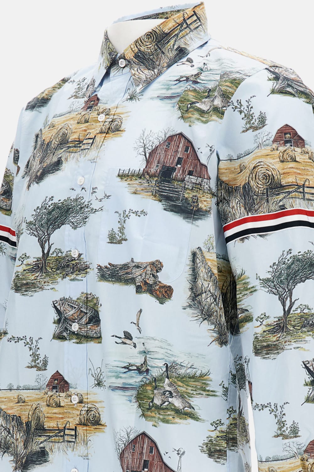 Thom Browne Scenic Straight Fit Cotton Poplin Button-down Shirt In Blue