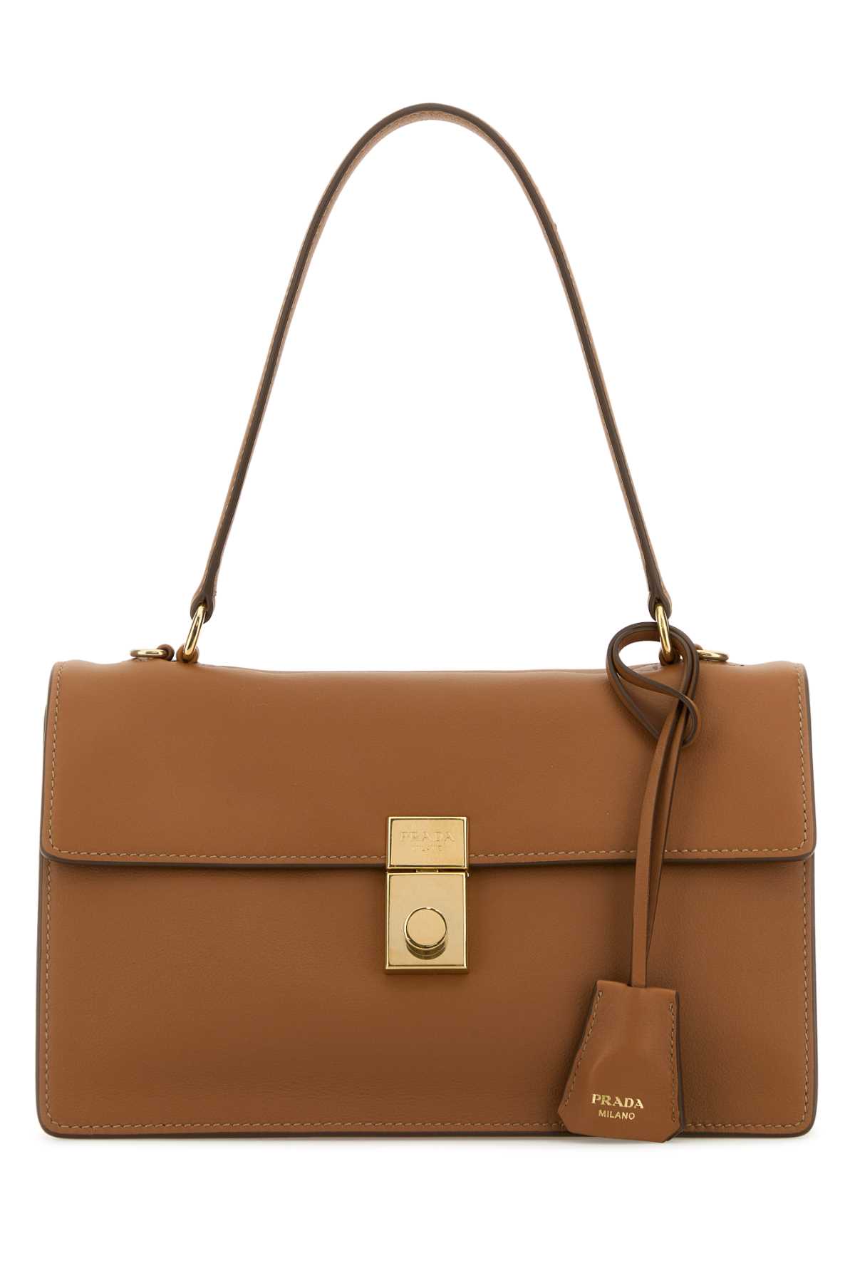 Prada Top Handle Shoulder Bag With Gold-tone Hardware In Caramel 0