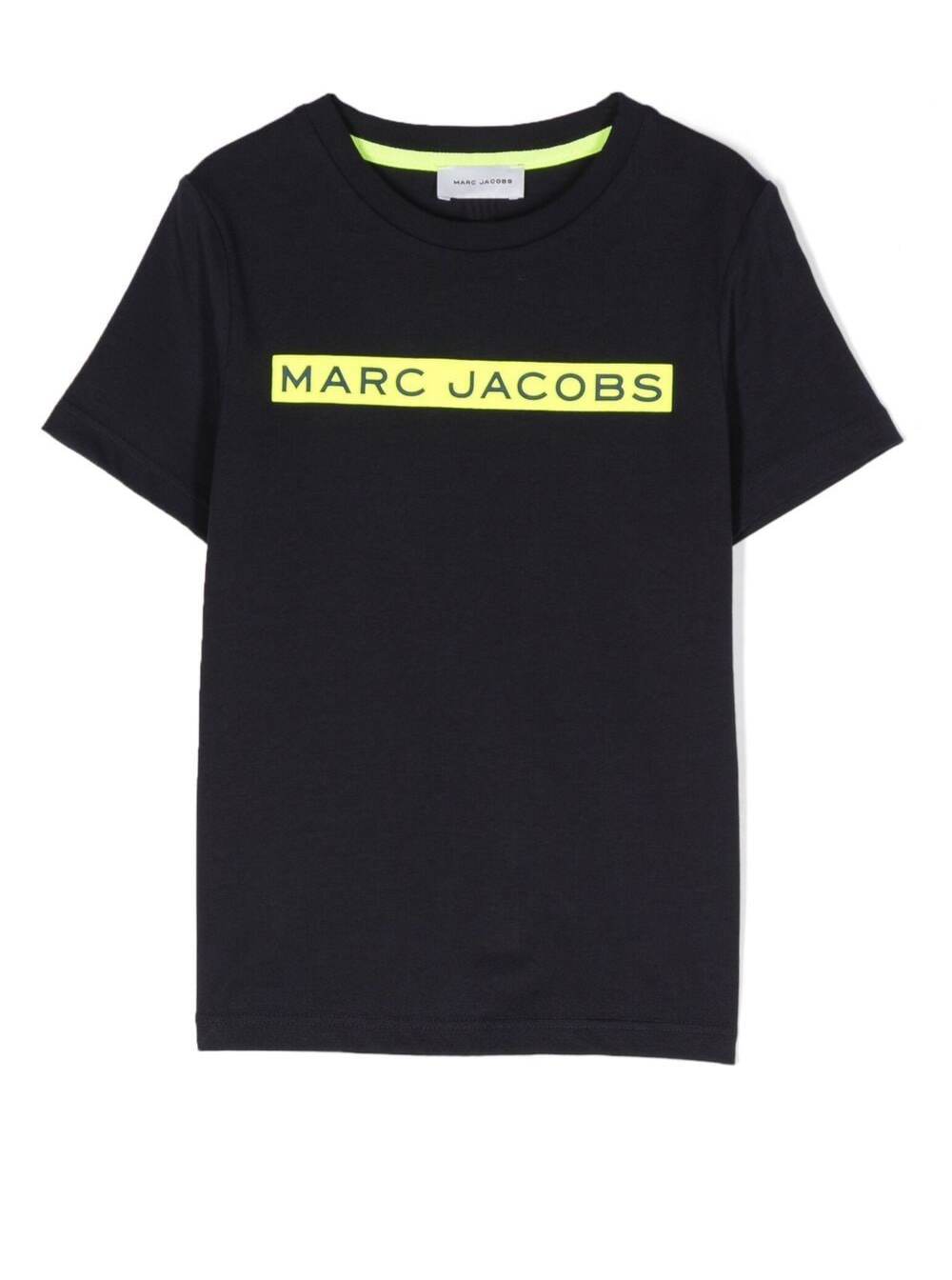 MARC JACOBS BLACK CREWNECK T-SHIRT WITH PRINTED LOGO TO THE FRONT IN COTTON BOY