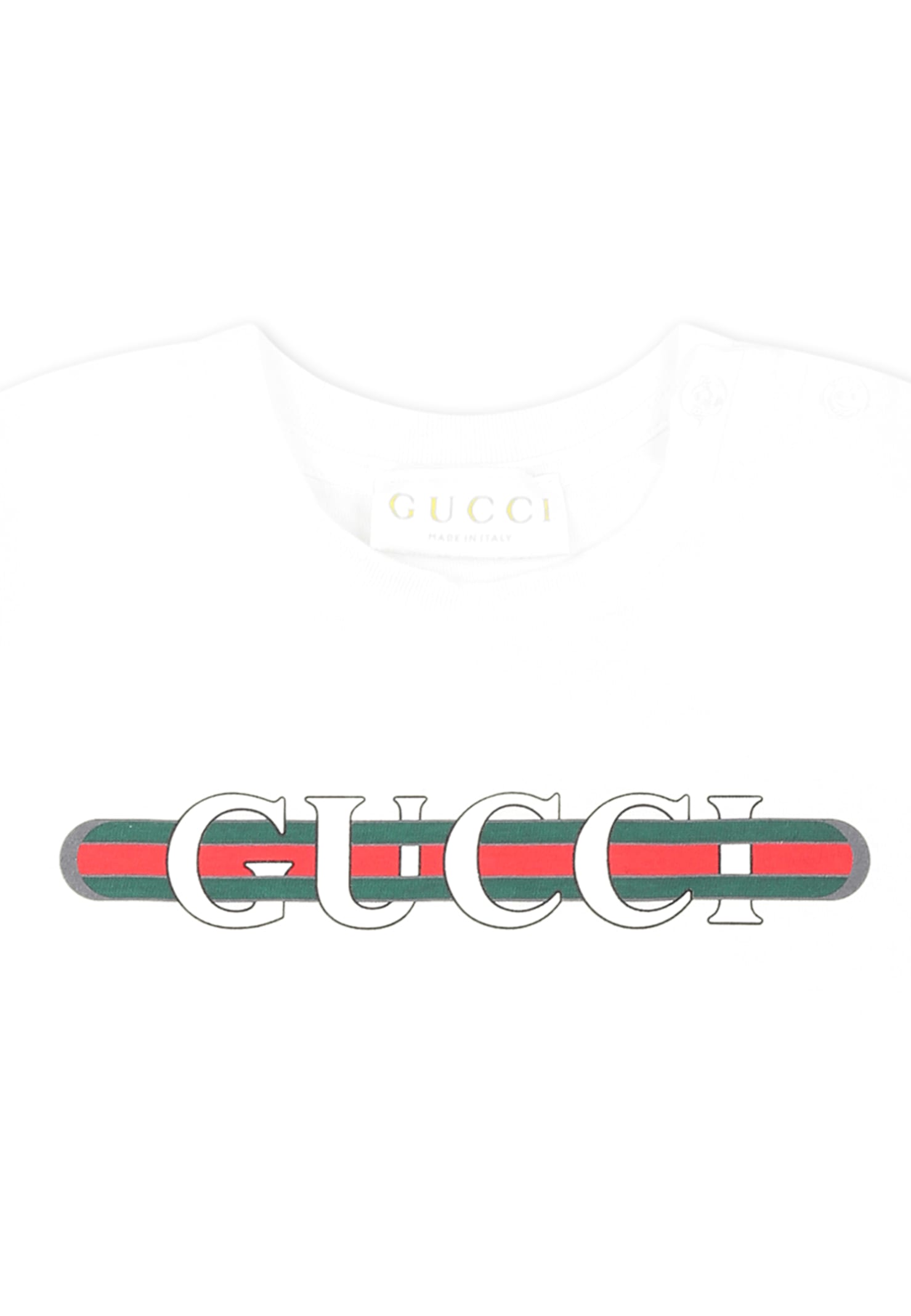 Gucci White T-shirt With Logo Print And Web Detail On The Front In Cotton Baby In White