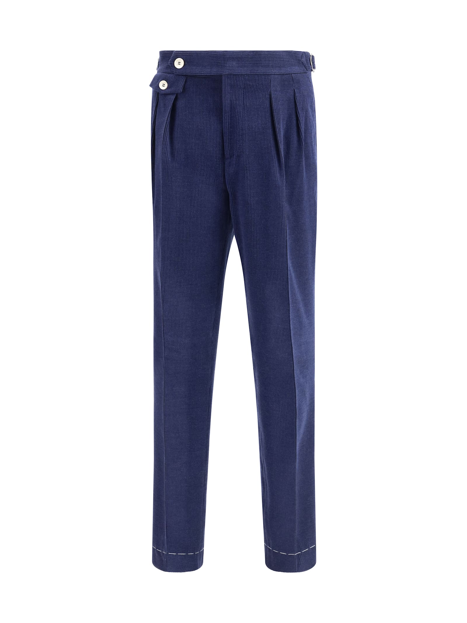 Brunello Cucinelli Men Wool Corduroy Trousers In Blue