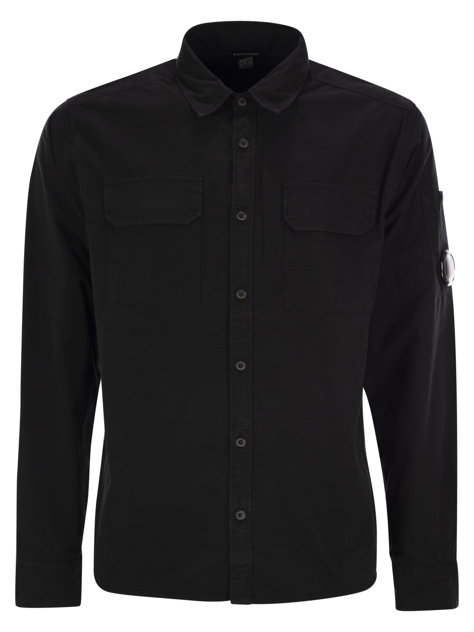 Shop C.p. Company Organic Gabardine Buttoned Lens Shirt In Black