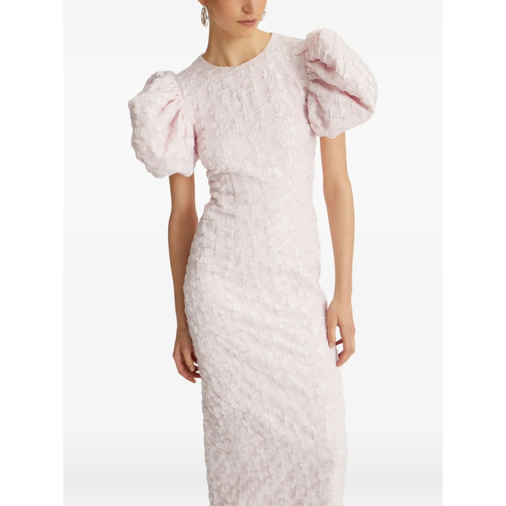Rotate Birger Christensen Rotate Sunday Puffy Floral-jacquard Midi Dress In Pink
