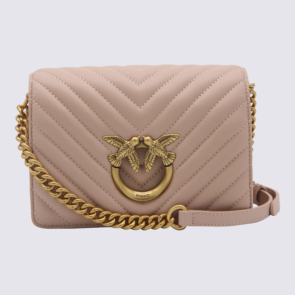 Shop Pinko Powder Pink Leather Mini Love Shoulder Bag