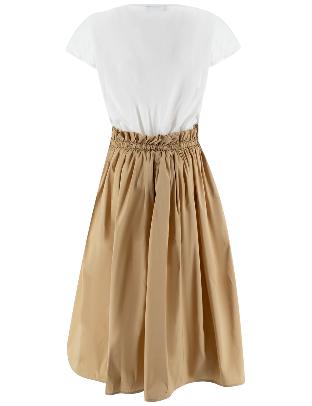 Fabiana Filippi Long Dress With Appliqué Skirt In Bianco Ottico/sabbia