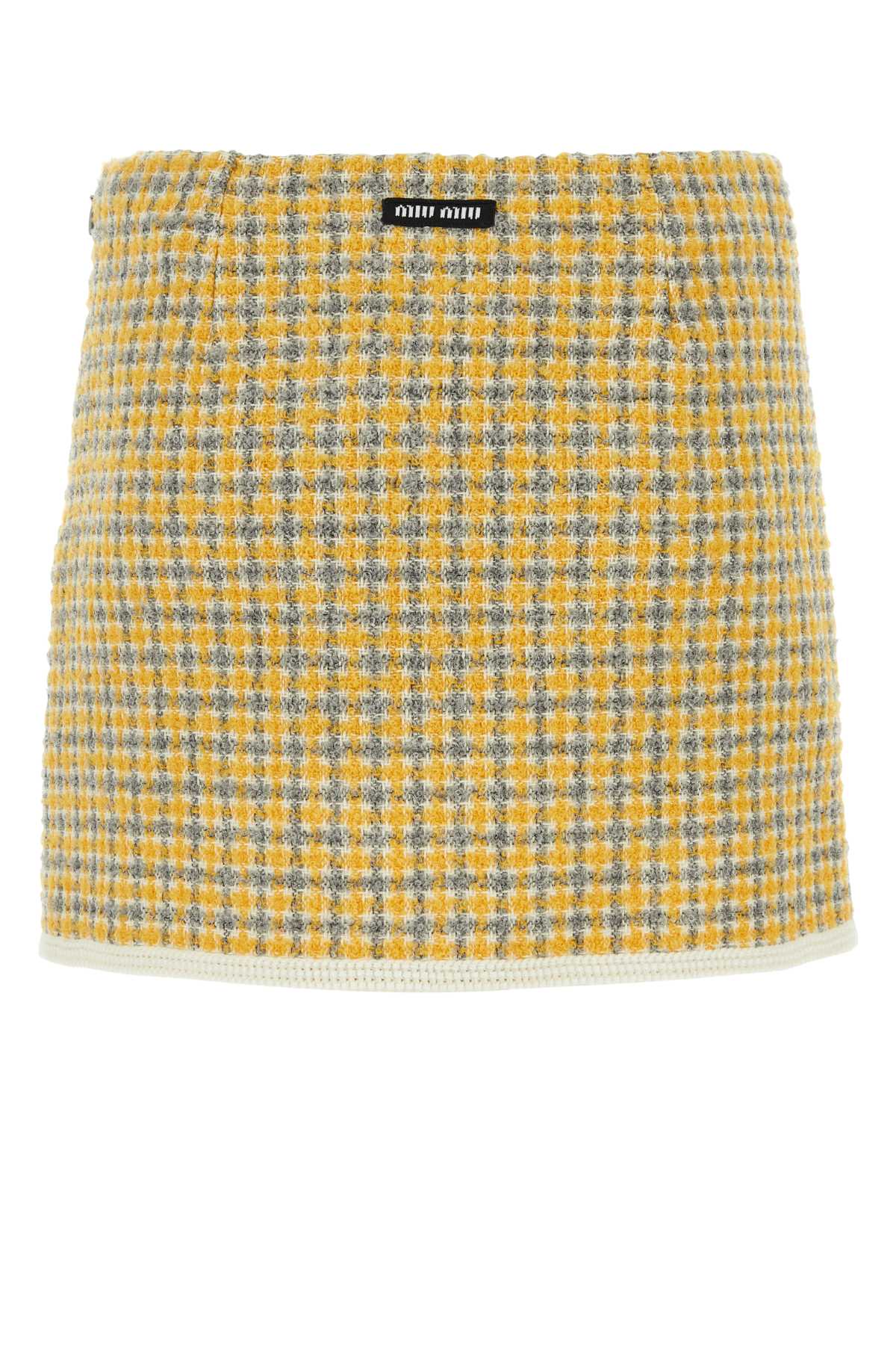 Miu Miu Two-tone Bouclã© Mini Skirt In Bianco+giallo