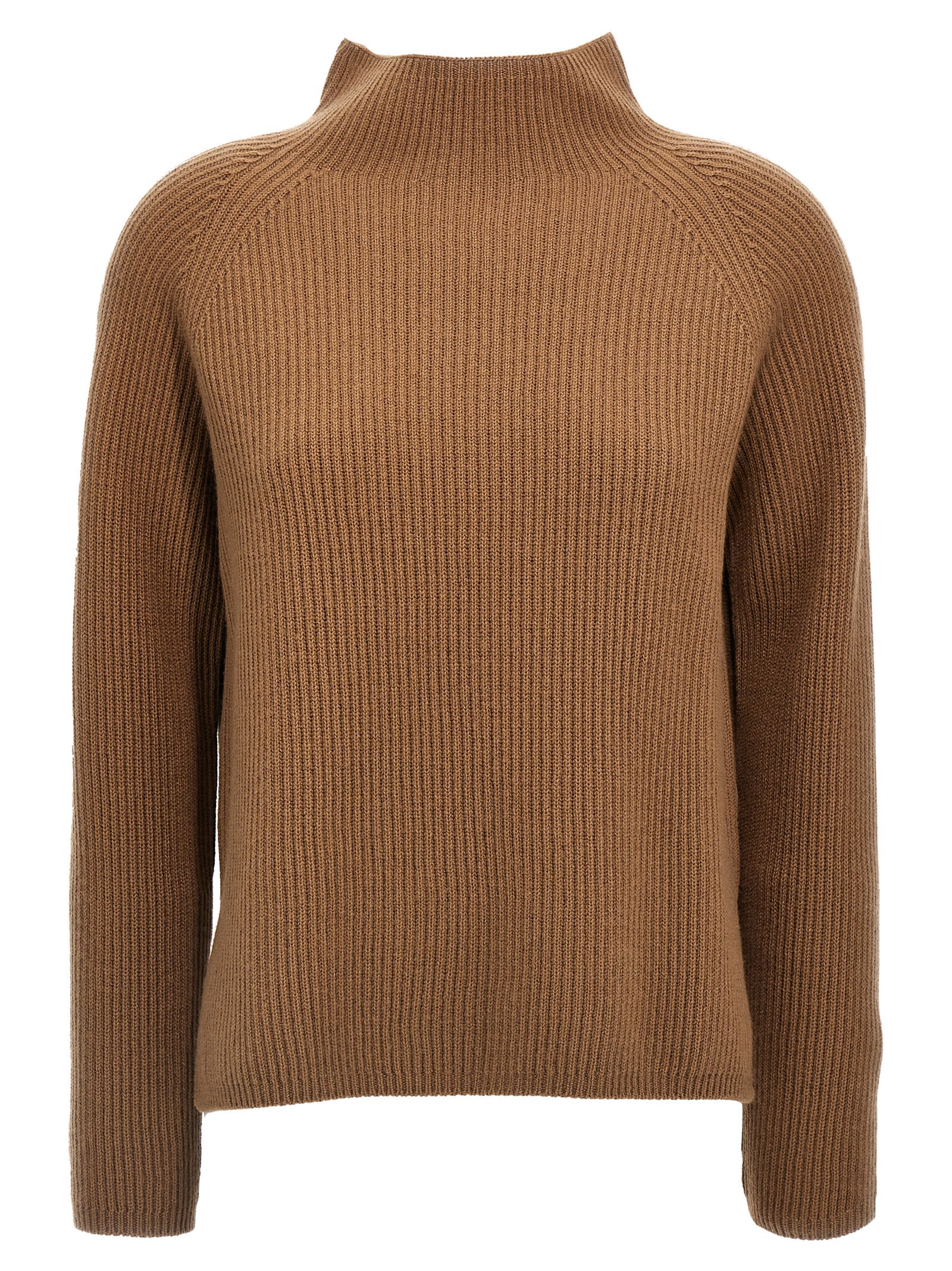 S Max Mara 'elica' Ribbed Knit High Neck Sweater In Brown