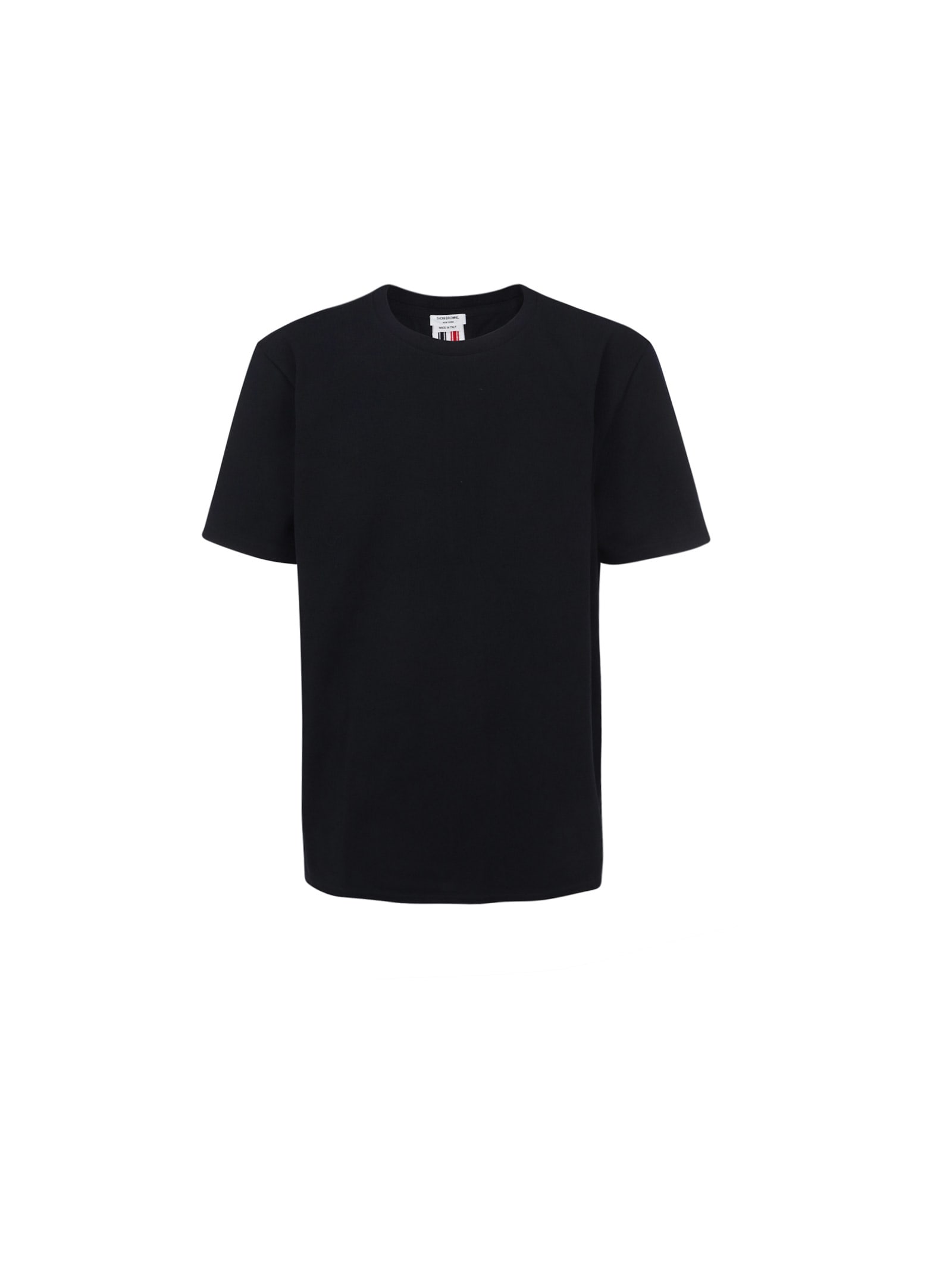 Thom Browne Wool Crew Neck T-shirt With Stripe Detail In Navy