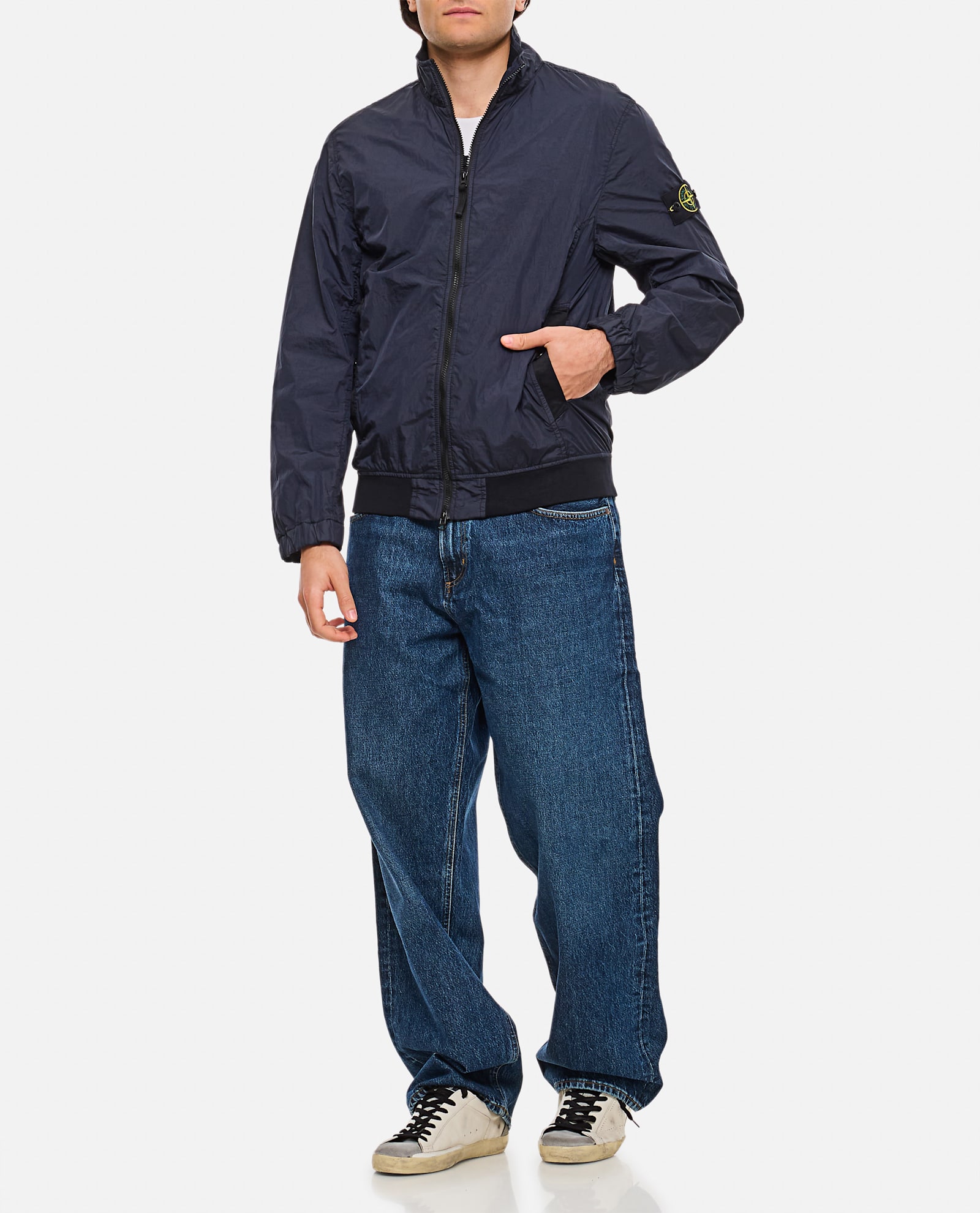 Stone Island Crinkle Bomber Elastic Cuffs In Blue