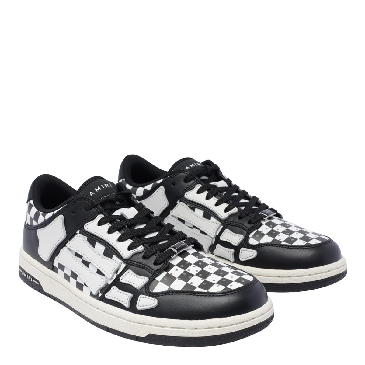 Shop Amiri Checkered Skel Top Low Sneakers In Black