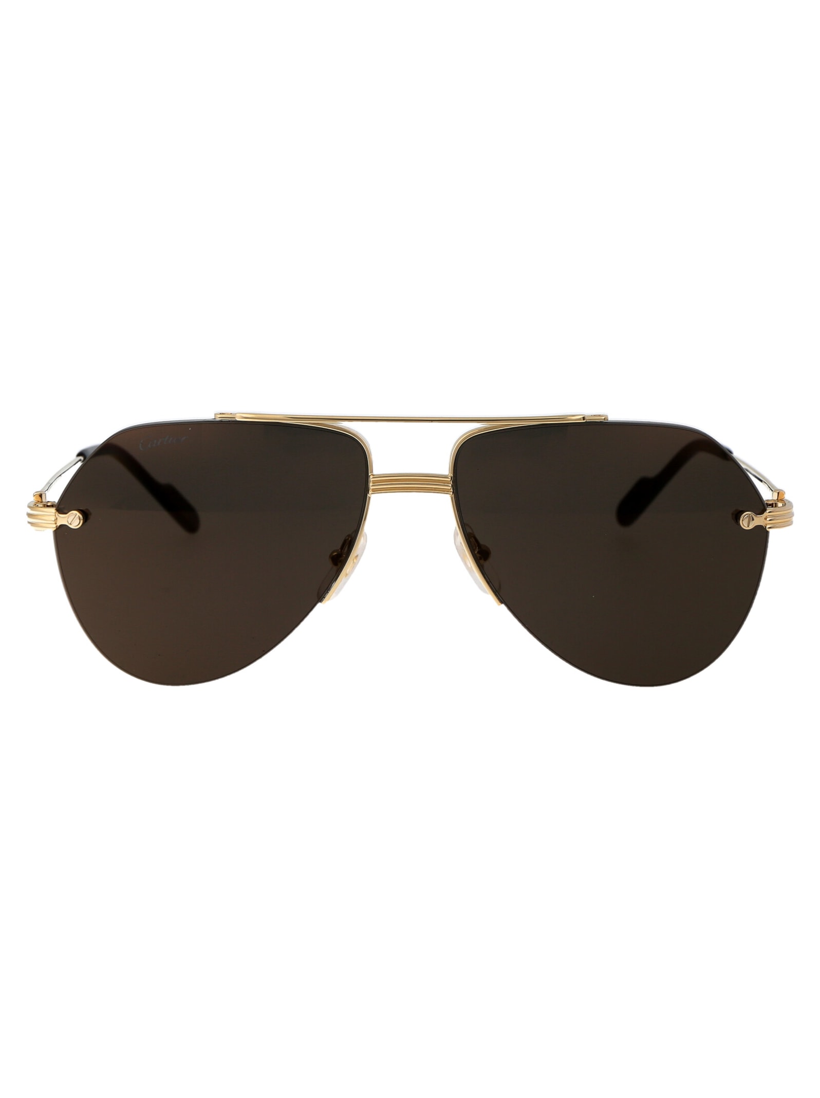 Shop Cartier Ct0427s Sunglasses In 005 Gold Gold Grey
