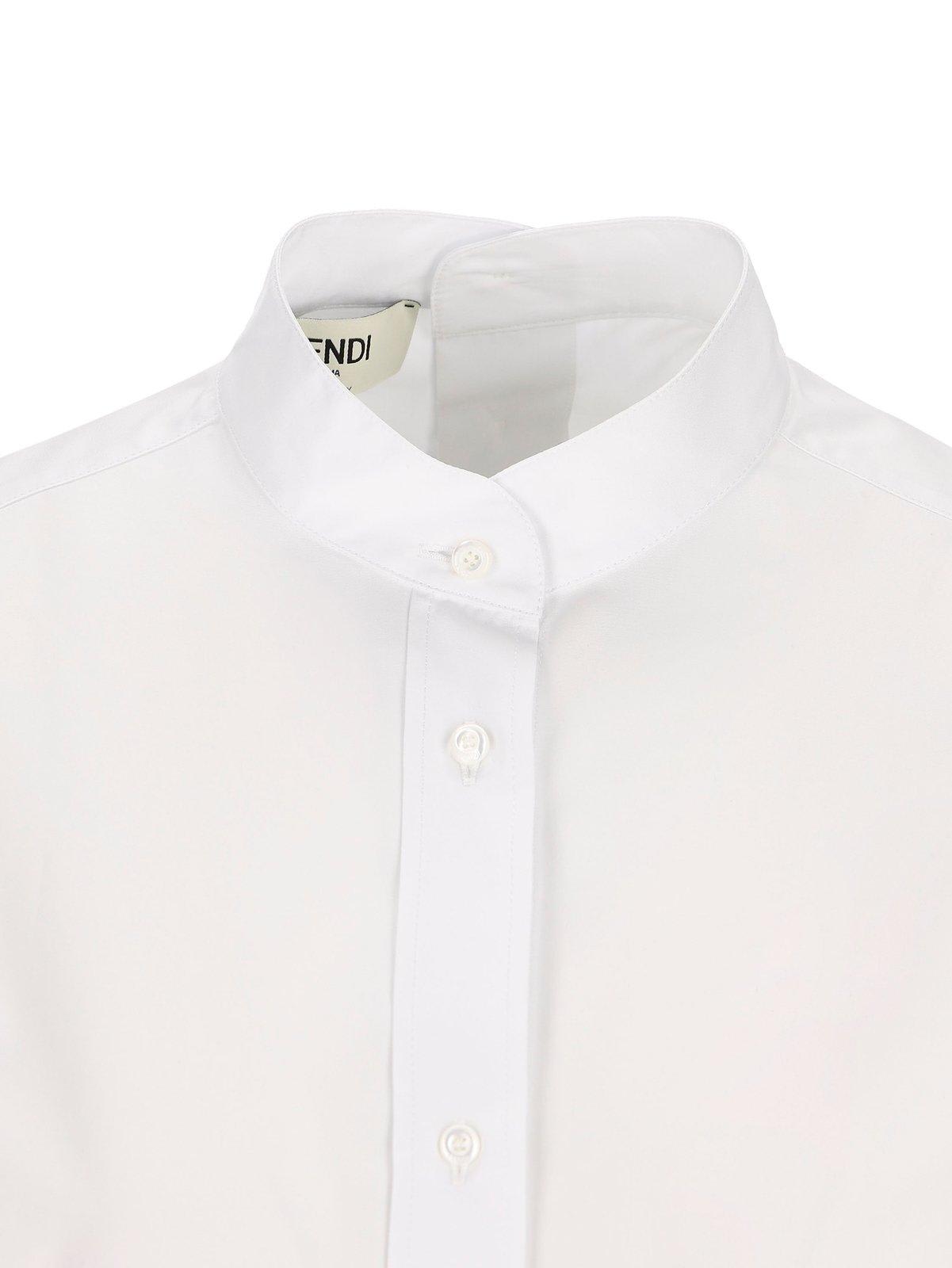 Shop Fendi Long Sleeved Buttoned Poplin Shirt In White