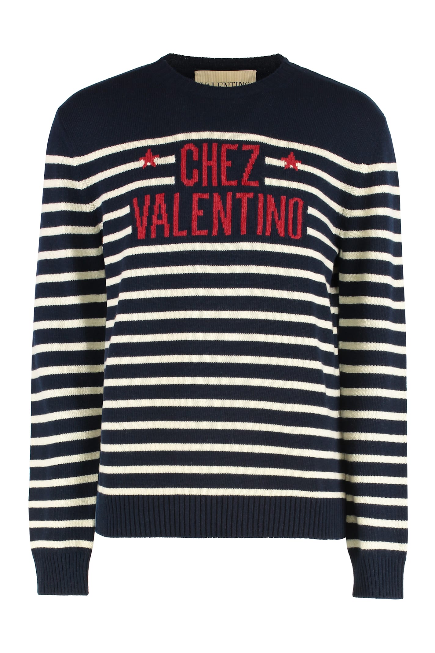 Valentino Garavani Crewneck Sweater With Bold Jacquard Motif In Blue
