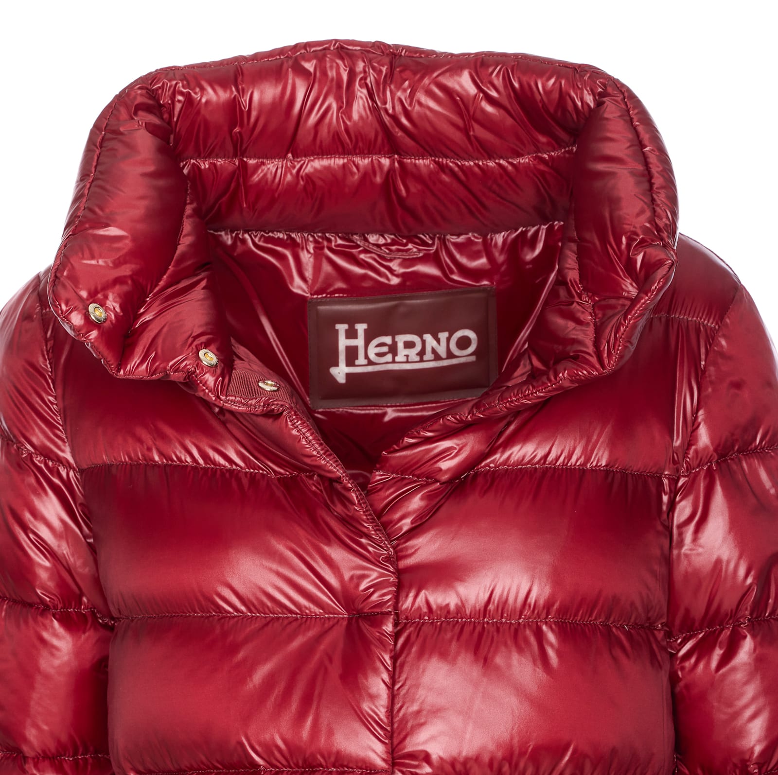 Herno Quilted High Neck Jacket With Lateral Split In Red