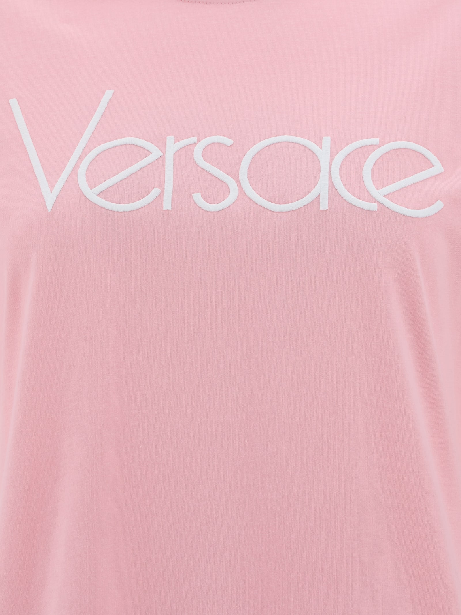 Shop Versace T-shirt In Pink+white