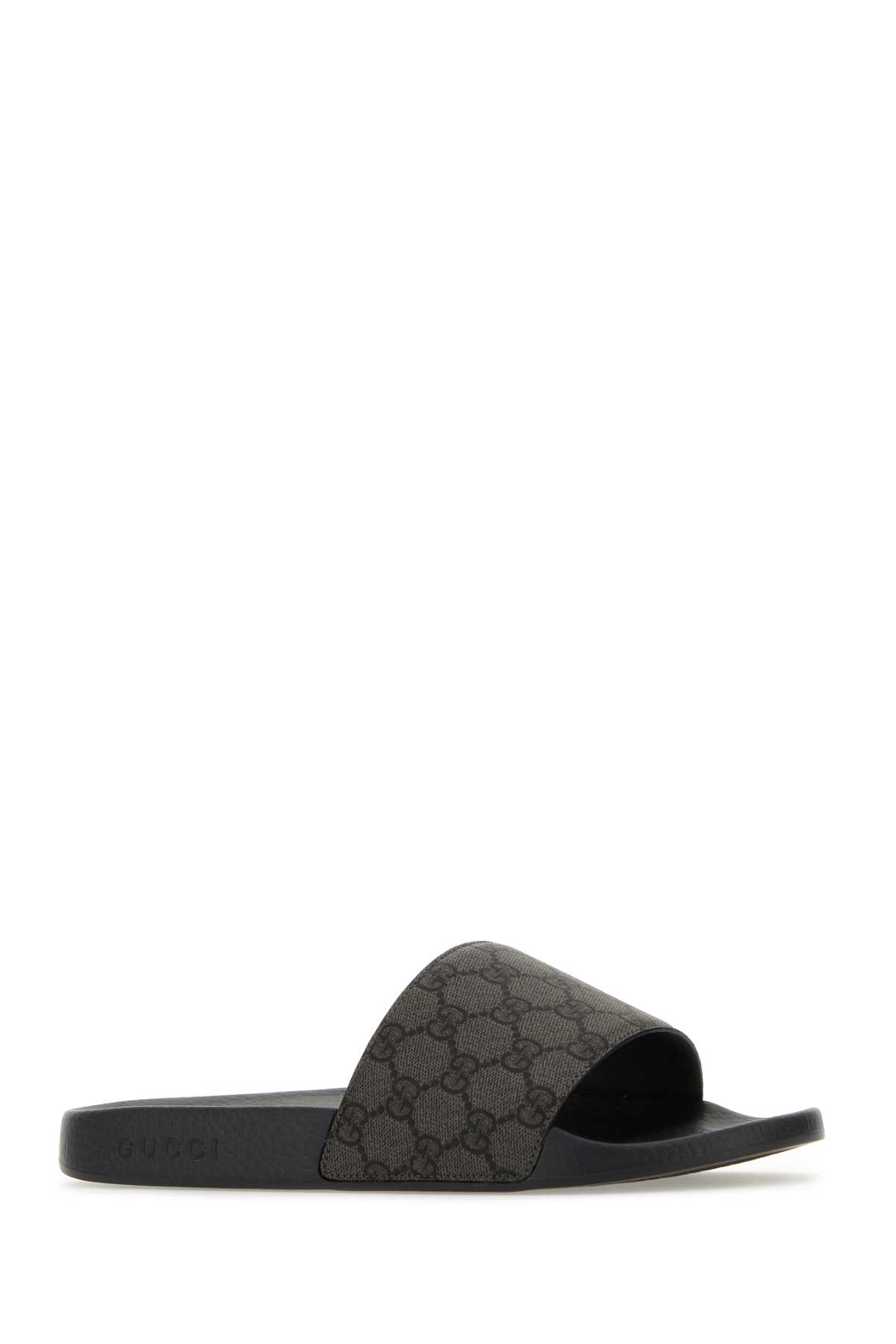 Shop Gucci Gg Supreme Fabric Slippers In Grey/black