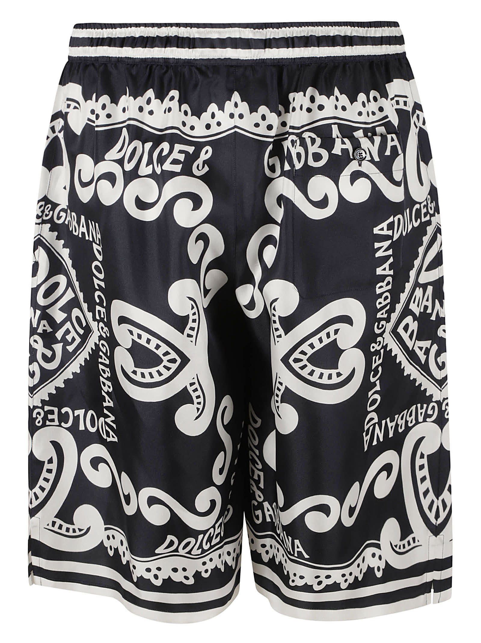 Shop Dolce & Gabbana Elastic Drawstring Waist Printed Shorts In Marine Blue