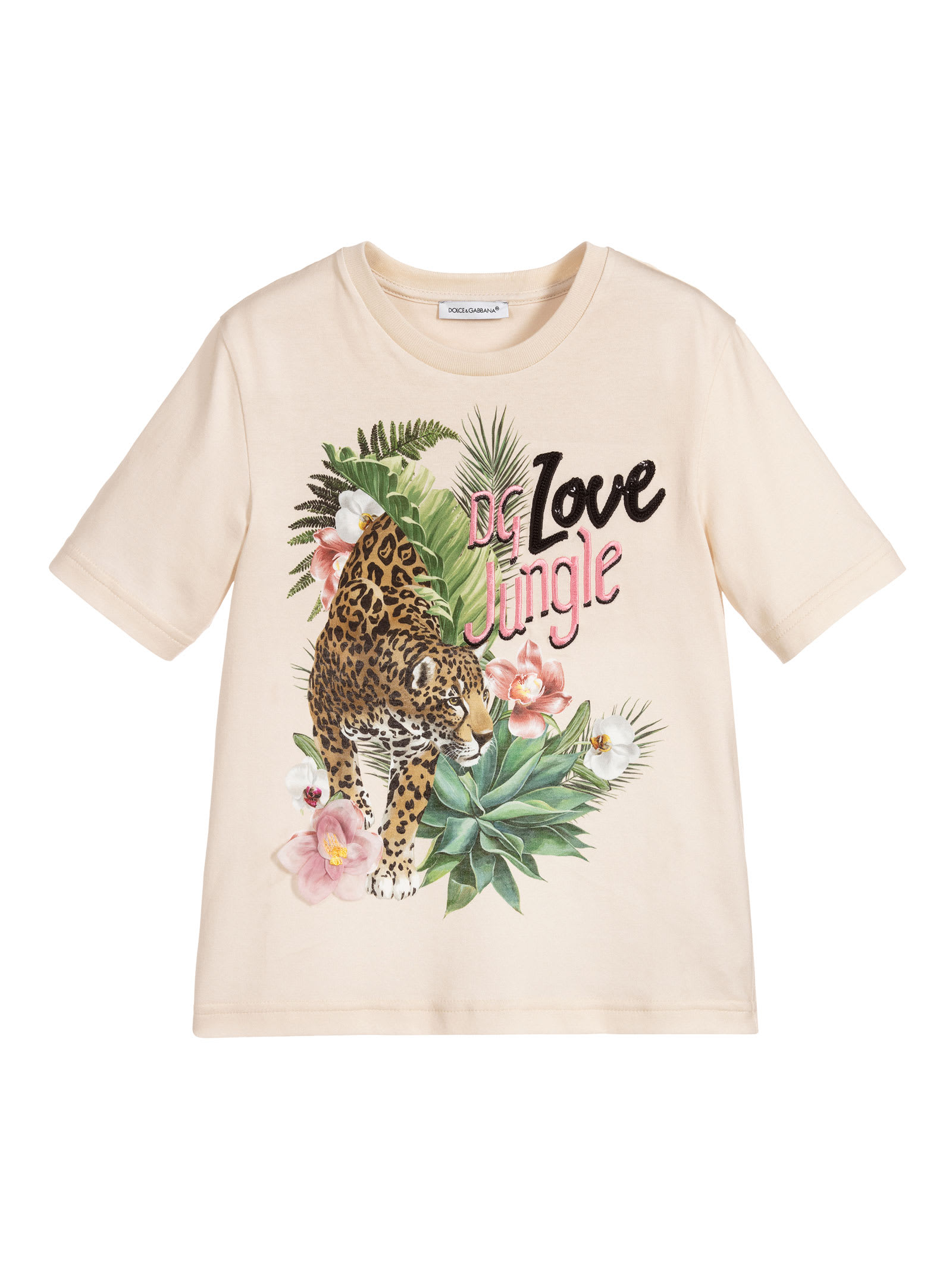 Dolce & Gabbana Beige T-shirt With Multicolor Press  Kids In Ecru/multicolor