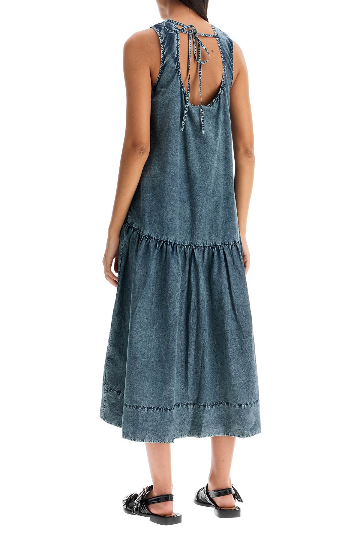 Shop Ganni Midi Poplin Dress In In Sky Captain (blue)