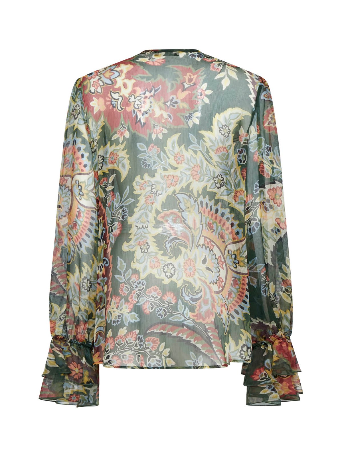 Shop Etro Floral-printed Ruffled Shirt In Green