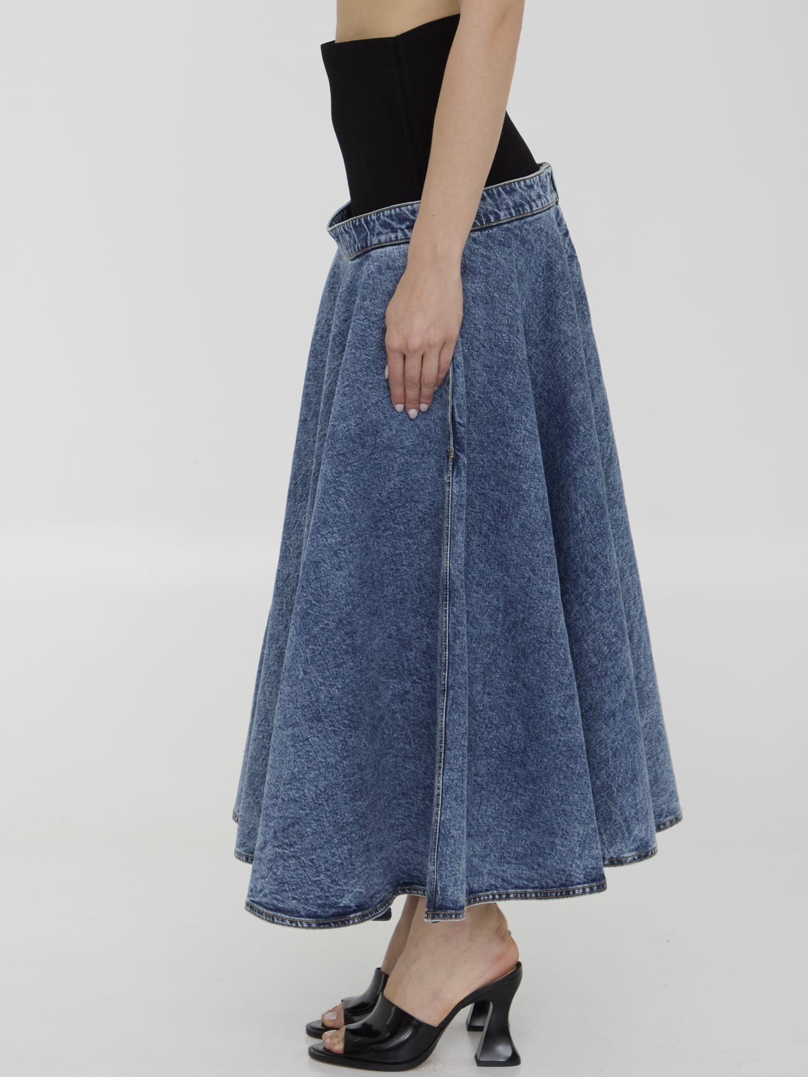 Shop Alaïa Skirt With Knit Band In Blue