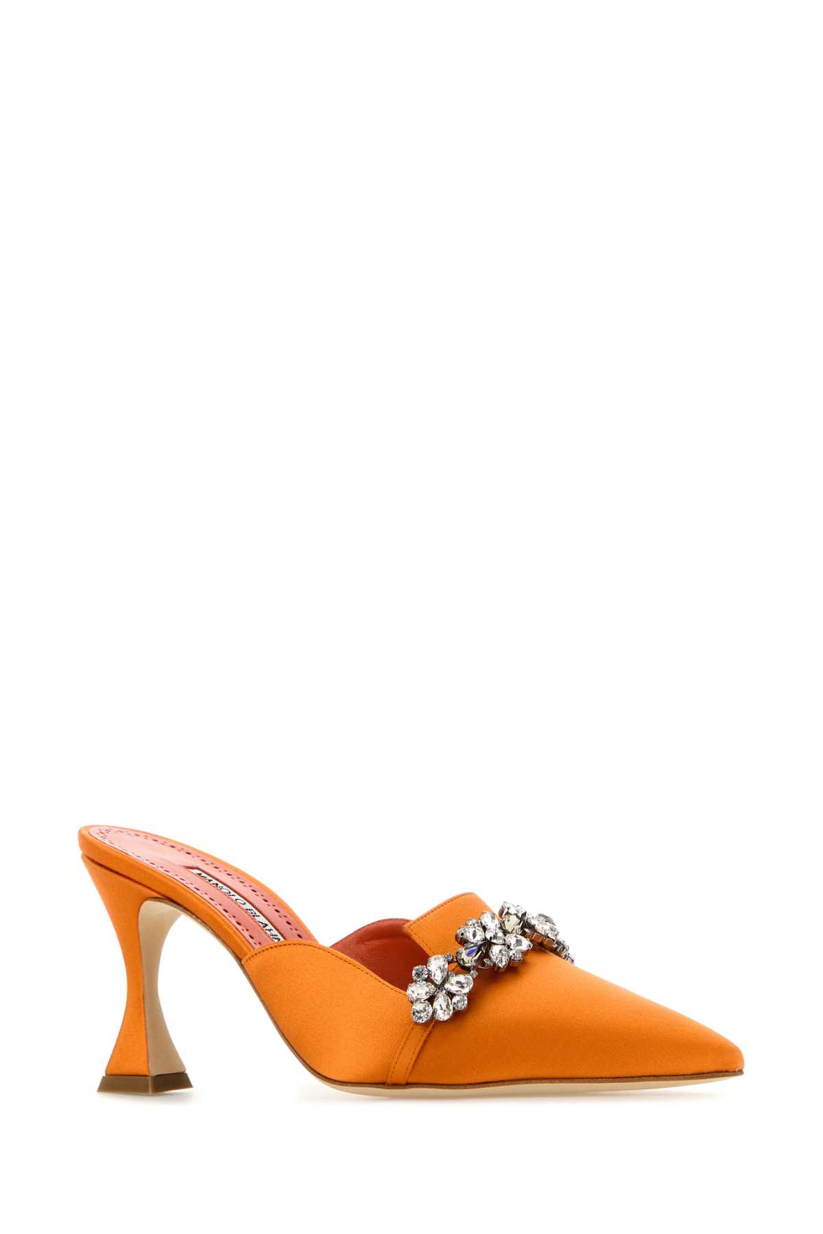 Shop Manolo Blahnik Orange Satin Permu Mules In Dora