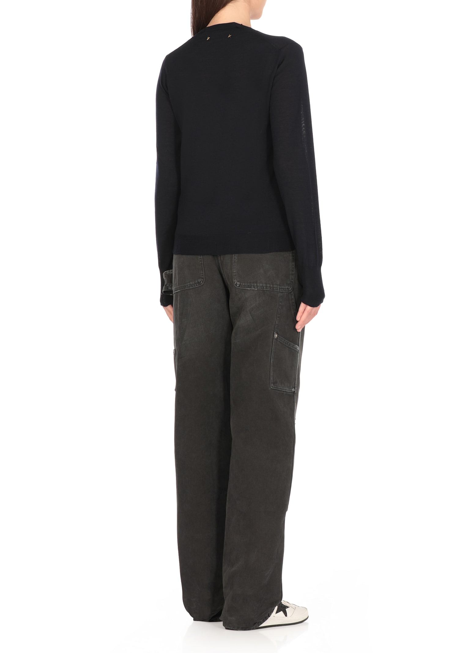 Golden Goose Fitted Wool Sweater With Star Embellishments In Blue