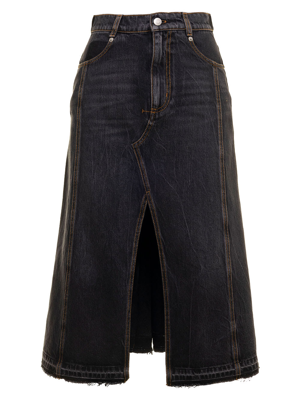 Alexander Mcqueen Womans A-line Denim Stone Washed Gray Skirt With Slit