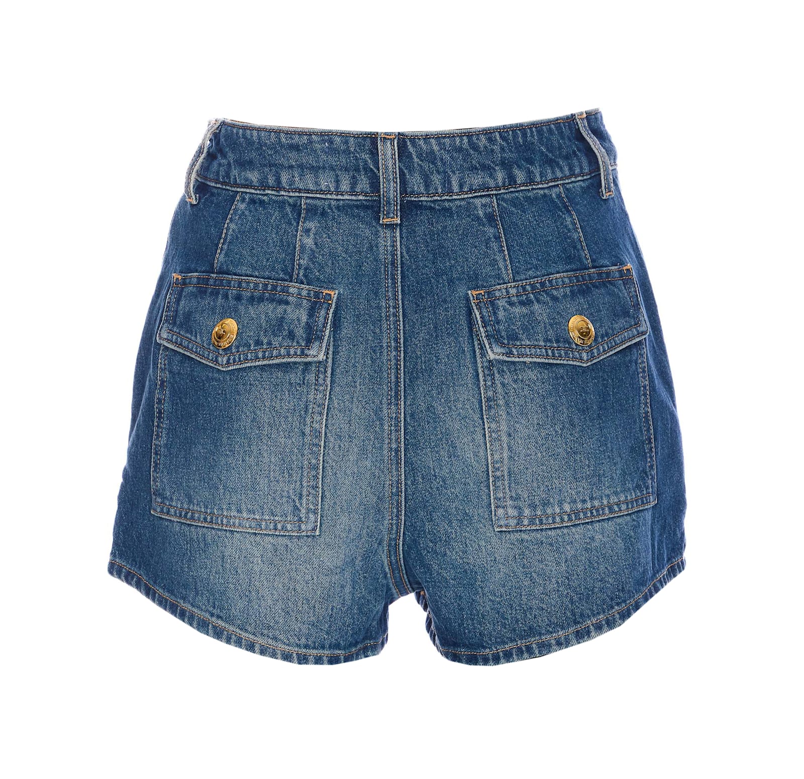 Elisabetta Franchi High Waist Denim Shorts With Button Detailing In Blue