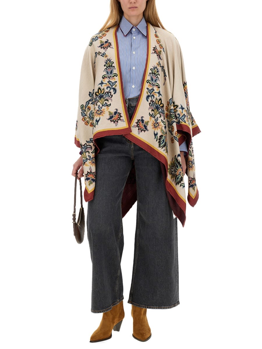 Shop Etro Floral Paisley Cape In Beige