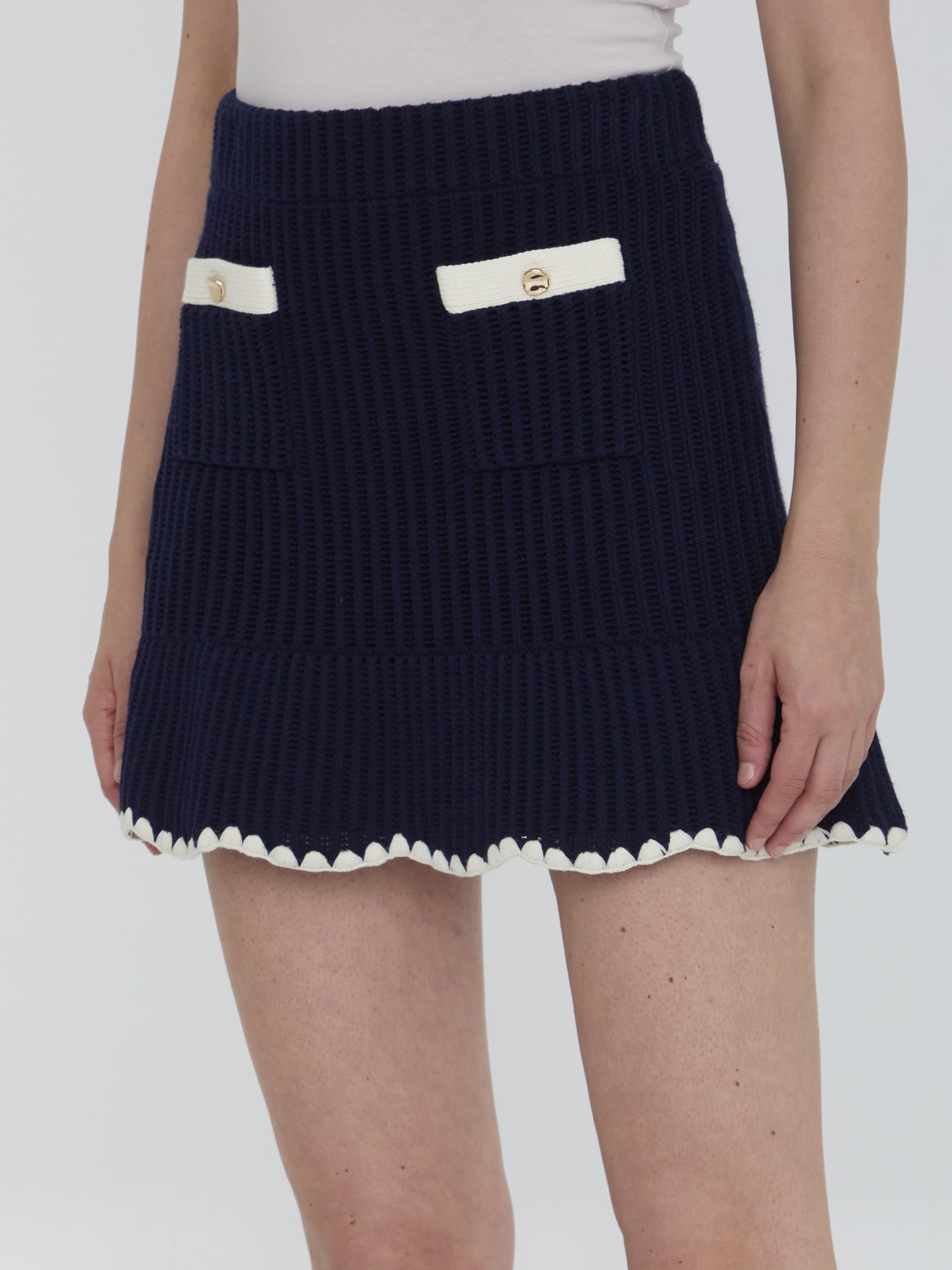 Shop Self-portrait Crochet Miniskirt In Blue