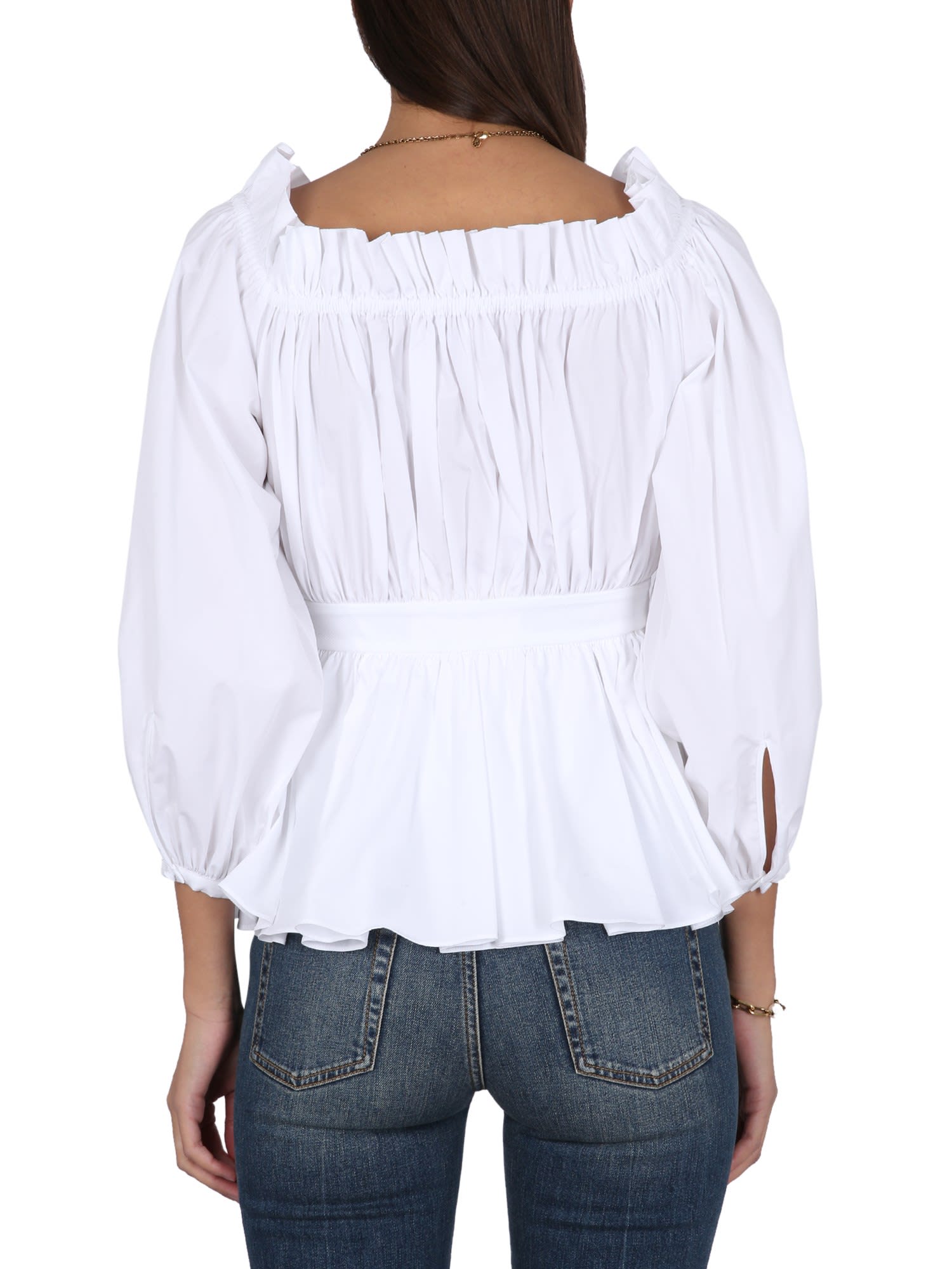 Alexander Mcqueen Off Shoulder Cotton Top In Opticalwhite