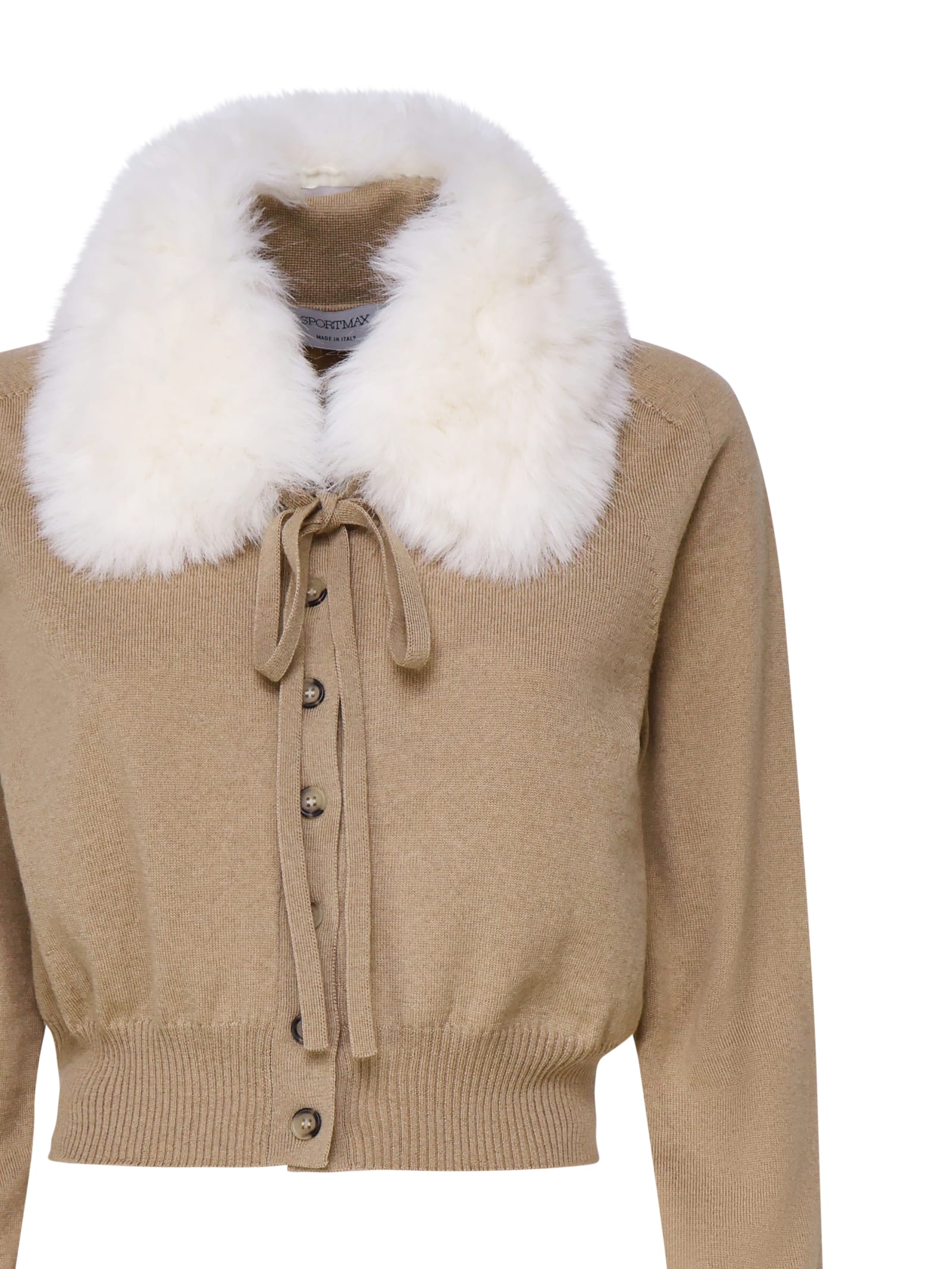 Shop Sportmax Sport Knitted And Fur Cardigan In Brown