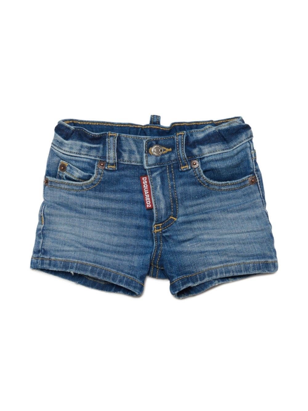 Shop Dsquared2 Denim Shorts With Lived-in Effect In Blue