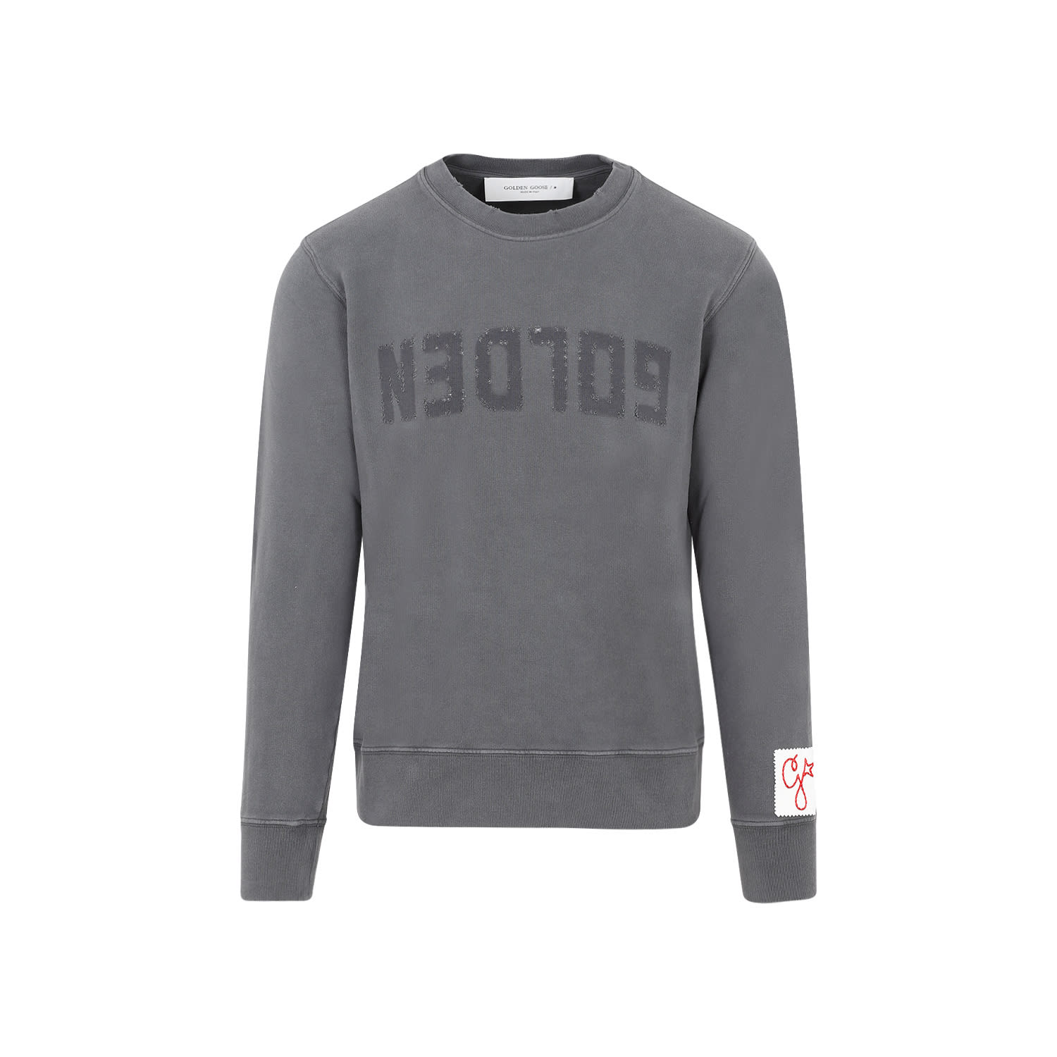Golden Goose Golden M S Regular Sweatshirt Distressed Cotton Jersey With Logo Clothing In Gray