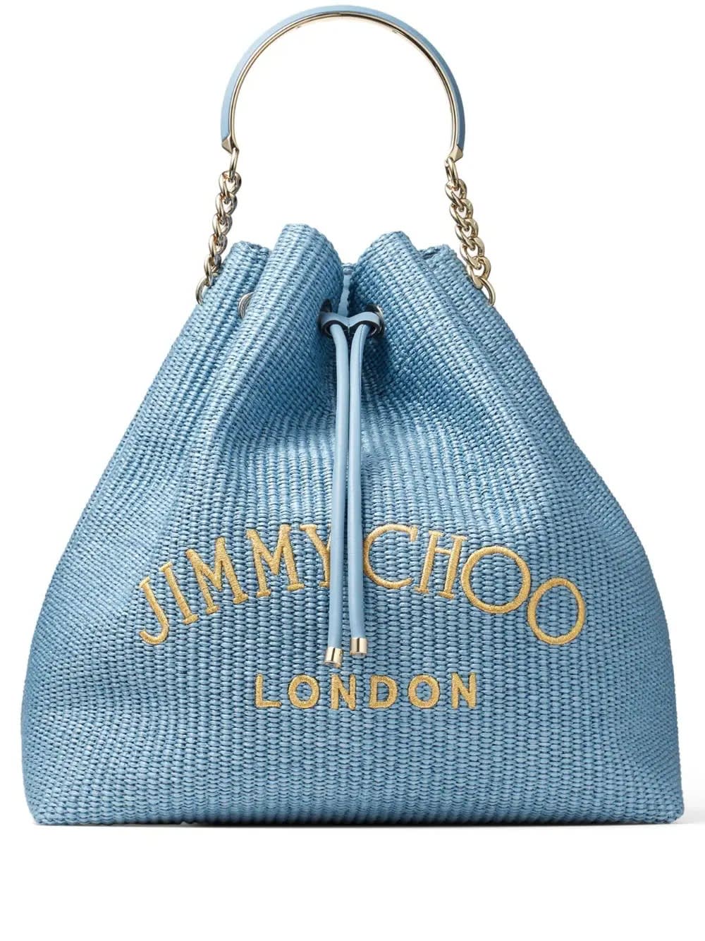 JIMMY CHOO SMOKY BLUE MAXI BON BON BUCKET BAG